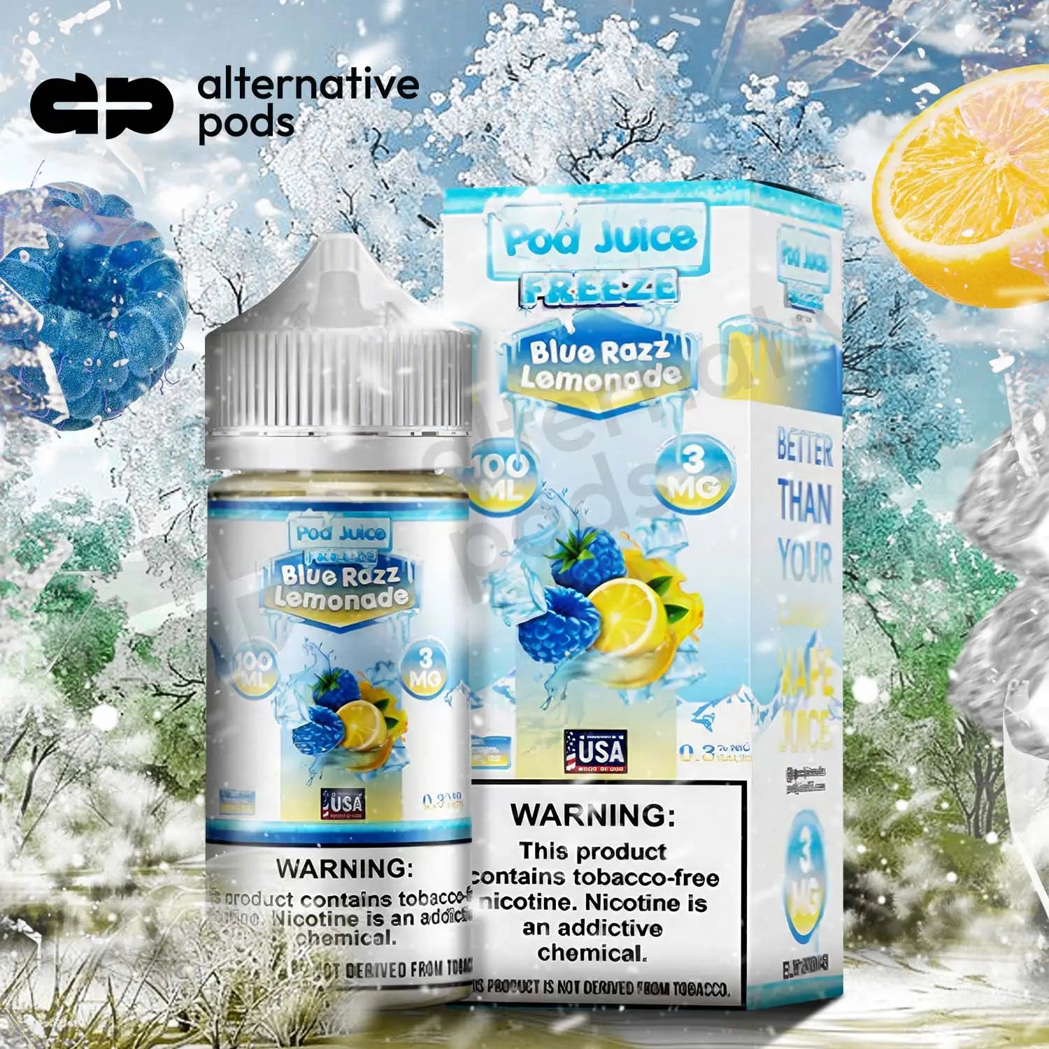 POD Juice Freeze Synthetic Nicotine E-Liquid 100ML - AlternativePods POD Juice Freeze Synthetic Nicotine E-Liquid 100ML - AlternativePods