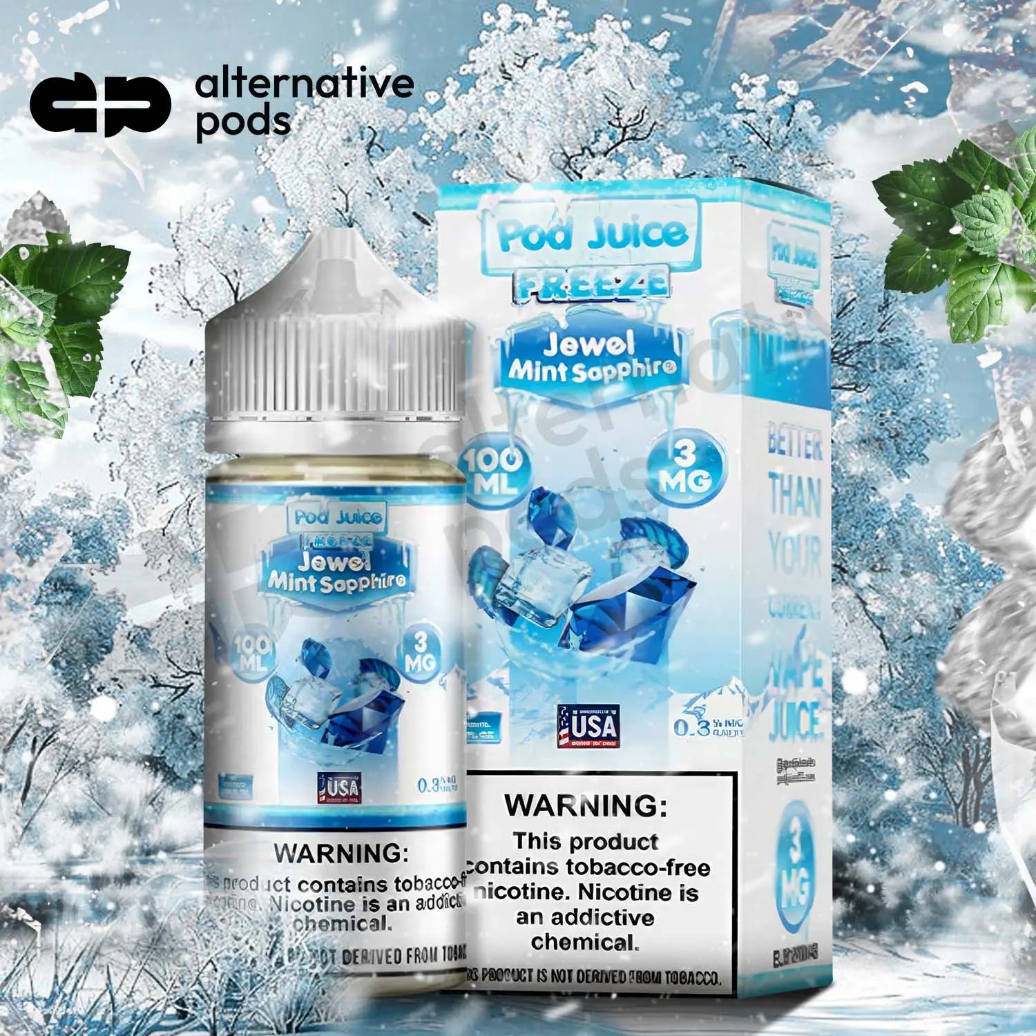 POD Juice Freeze Synthetic Nicotine E-Liquid 100ML - AlternativePods POD Juice Freeze Synthetic Nicotine E-Liquid 100ML - AlternativePods