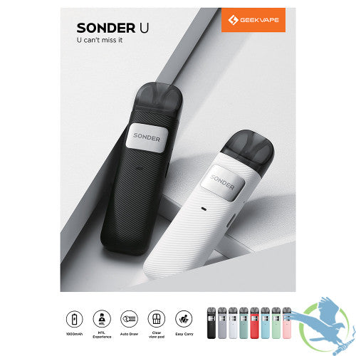 GeekVape Sonder U 1000mAh Pod System Starter Kit With Refillable 2ML Pod - Online Vape Shop | Alternative pods | Affordable Vapor Store | Vape Disposables