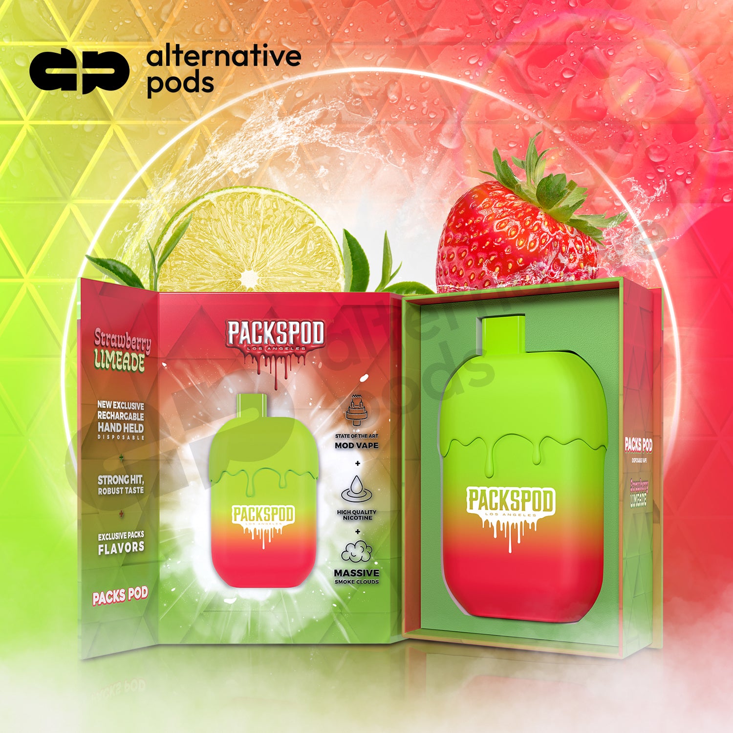 Packspod 5000 Puffs Rechargeable Disposable Device-Strawberry Limeade