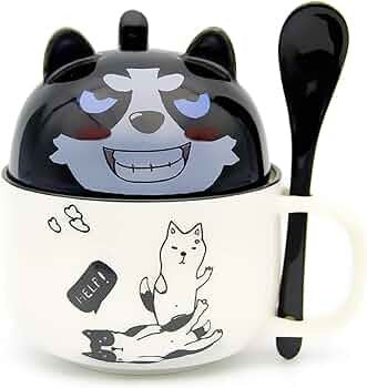 THS Funny Pets Ceramic  Cup with Lid and Spoon