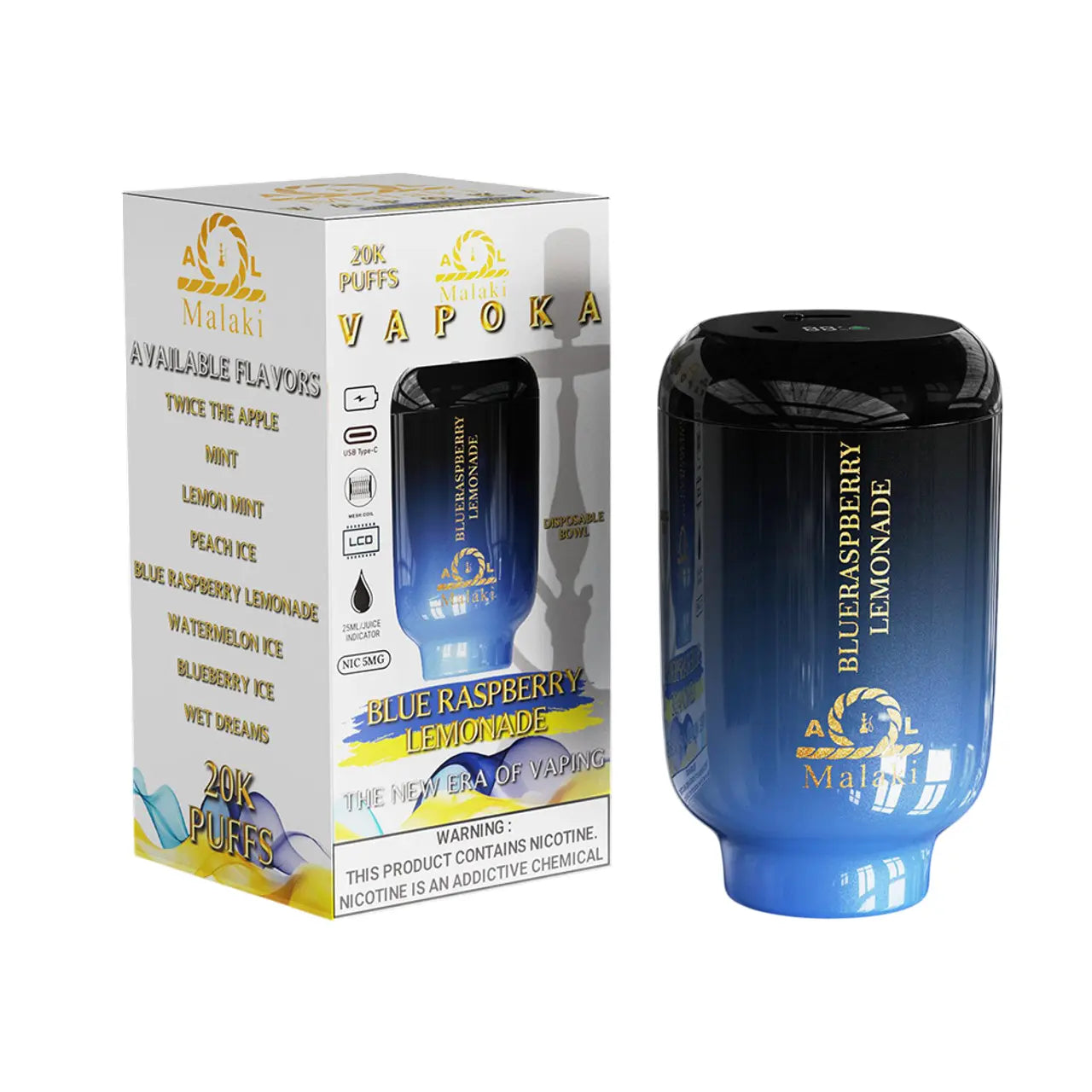  AL Malaki Vapoka Hookah Disposable 20K - Blue Raspberry Lemonade 