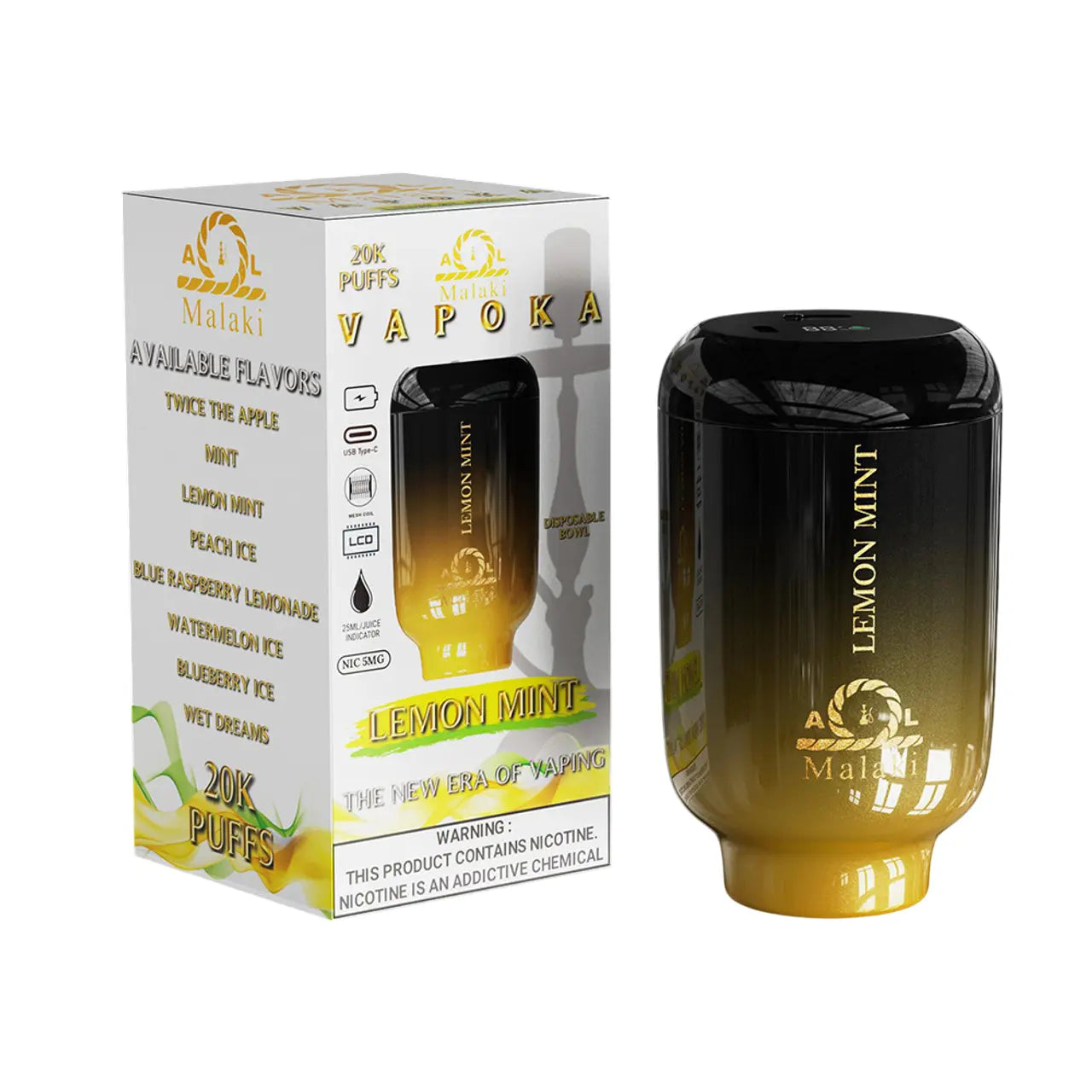 AL Malaki Vapoka Hookah Disposable 20K  - Lemon Mint 