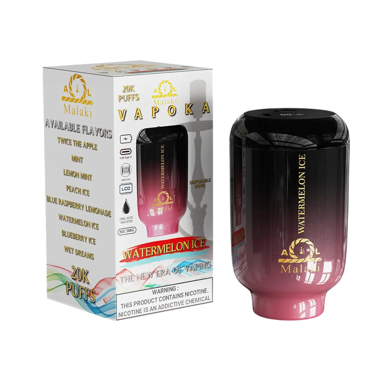 AL Malaki Vapoka Hookah Disposable 20K - Watermelon Ice 