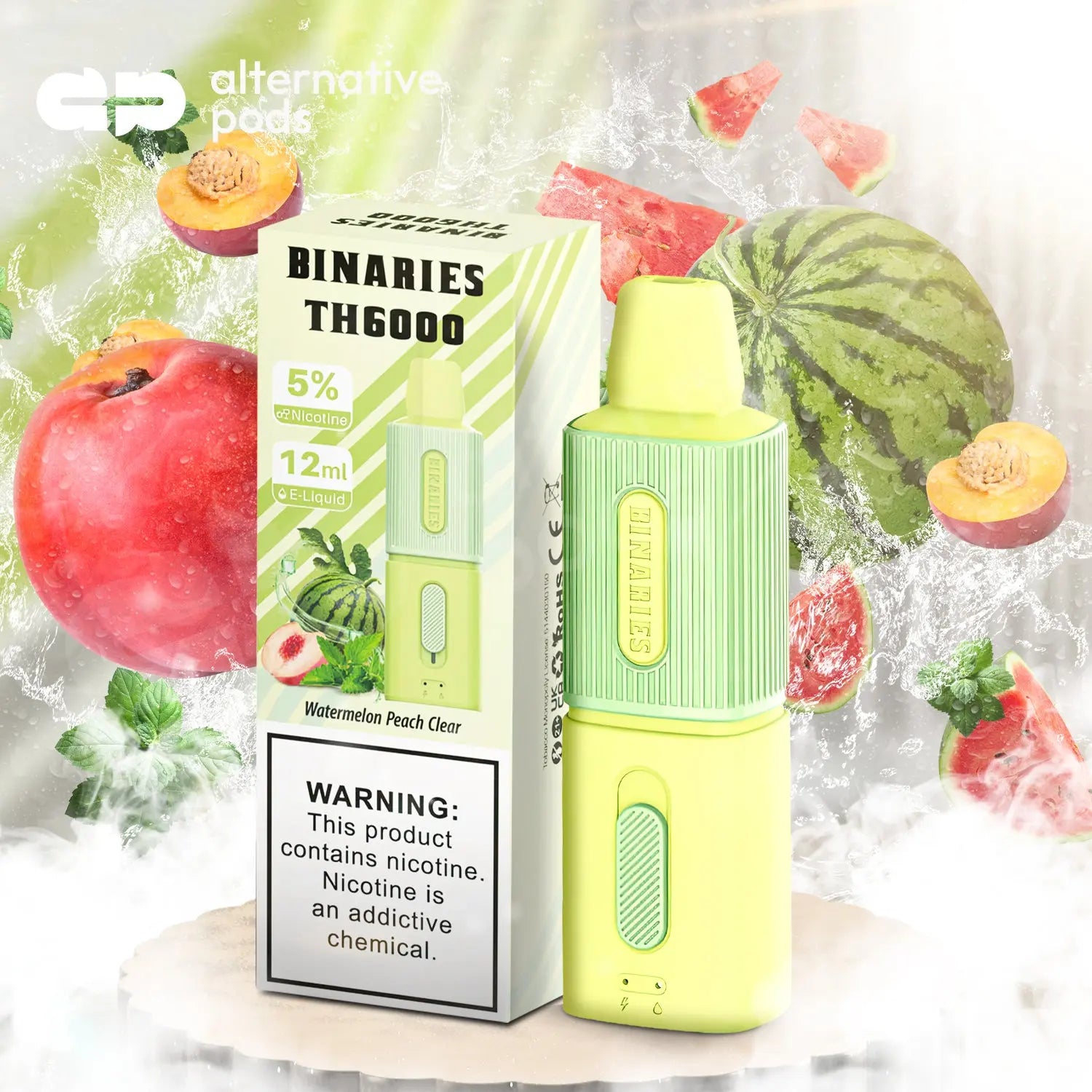 BINARIES TH6000 Disposable Vape - Watermelon Peach Clear 