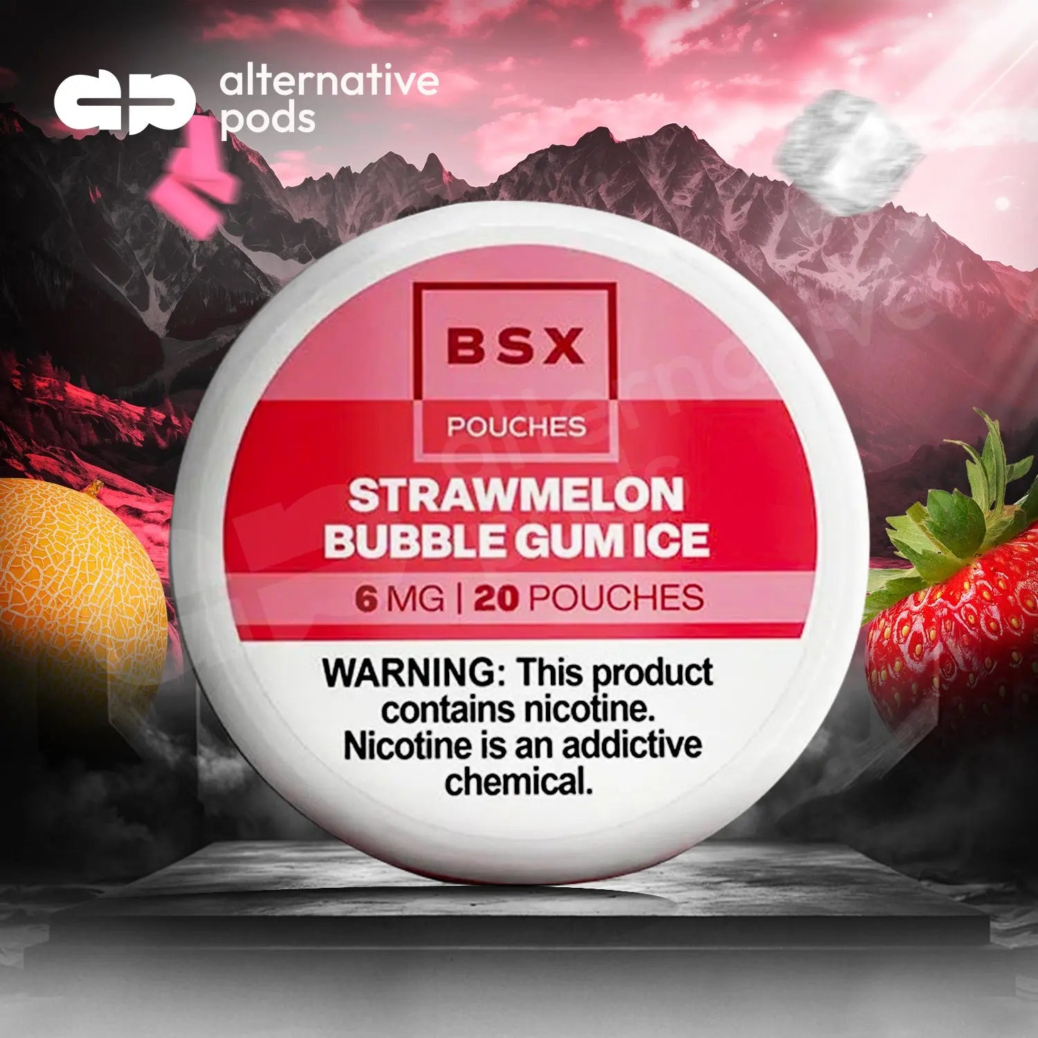 BSX Nicotine Pouches - Strawmelon Bubble Gum Ice 