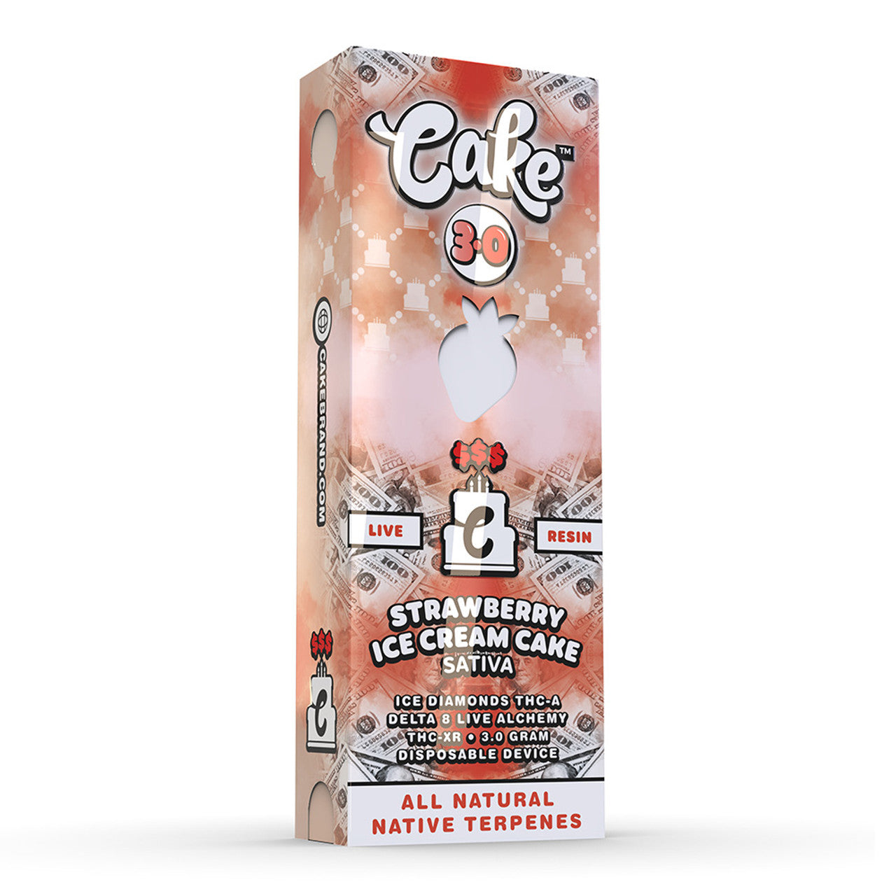 CAKE 3.0 Money Line Live Resin Ice Diamonds THC-A + Delta 8 Live Alchemy + THC-XR Disposable 3G - Strawberry Ice Cream Cake (Sativa)
