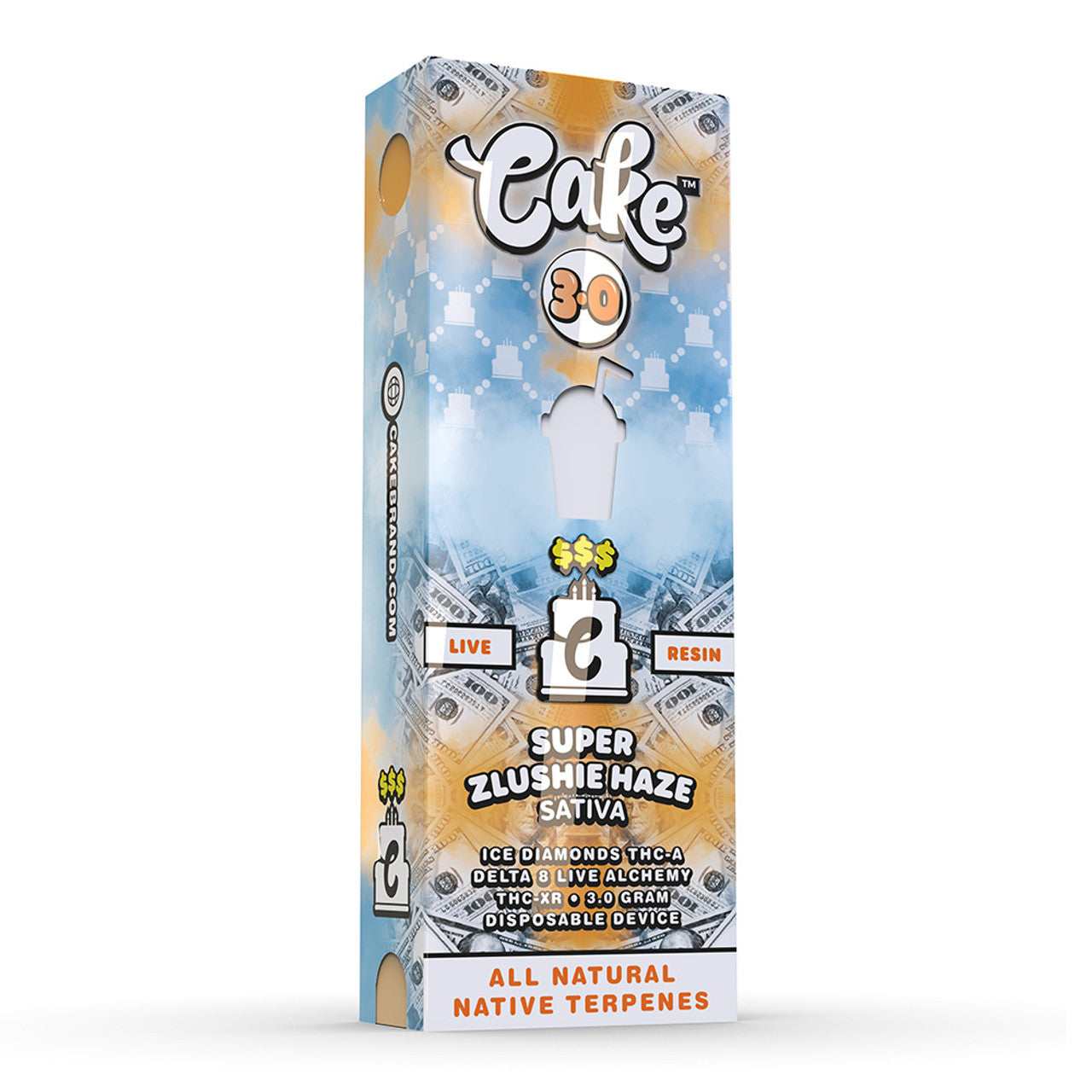 CAKE 3.0 Money Line Live Resin Ice Diamonds THC-A + Delta 8 Live Alchemy + THC-XR Disposable 3G - Super Zlushie Haze (Sativa)
