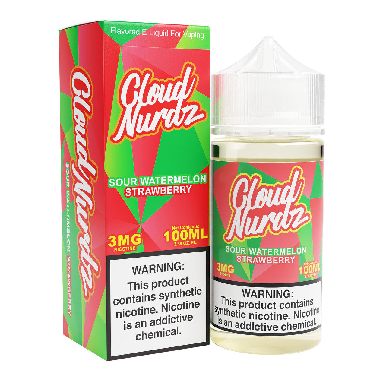 Cloud Nurdz Synthetic Nicotine E-Liquid 100ML Sour Watermelon Strawberry 