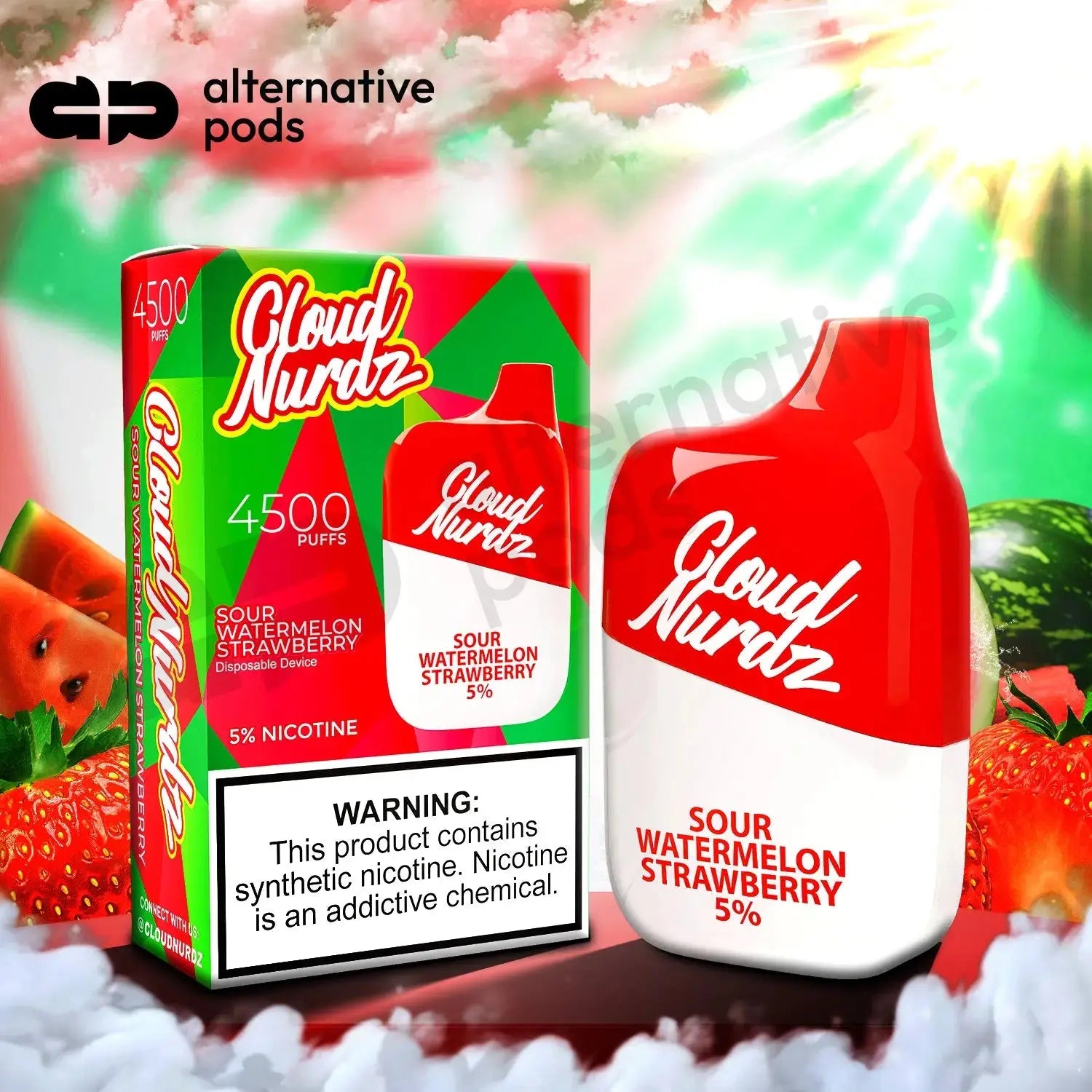 Cloud Nurdz 4500 Puffs Disposable Vape - Sour Watermelon Strawberry 