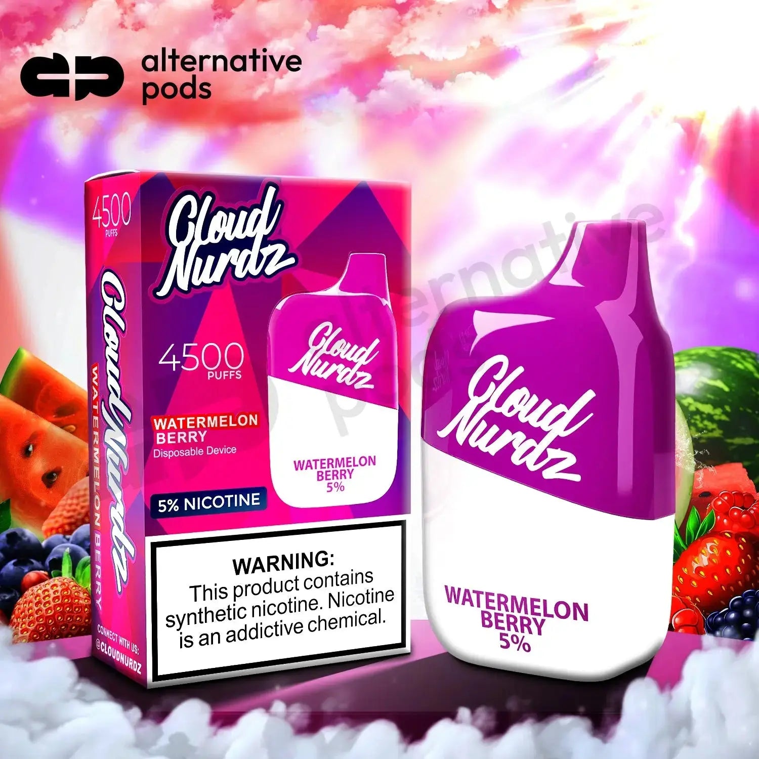 Cloud Nurdz 4500 Puffs Disposable Vape - Watermelon Berry 