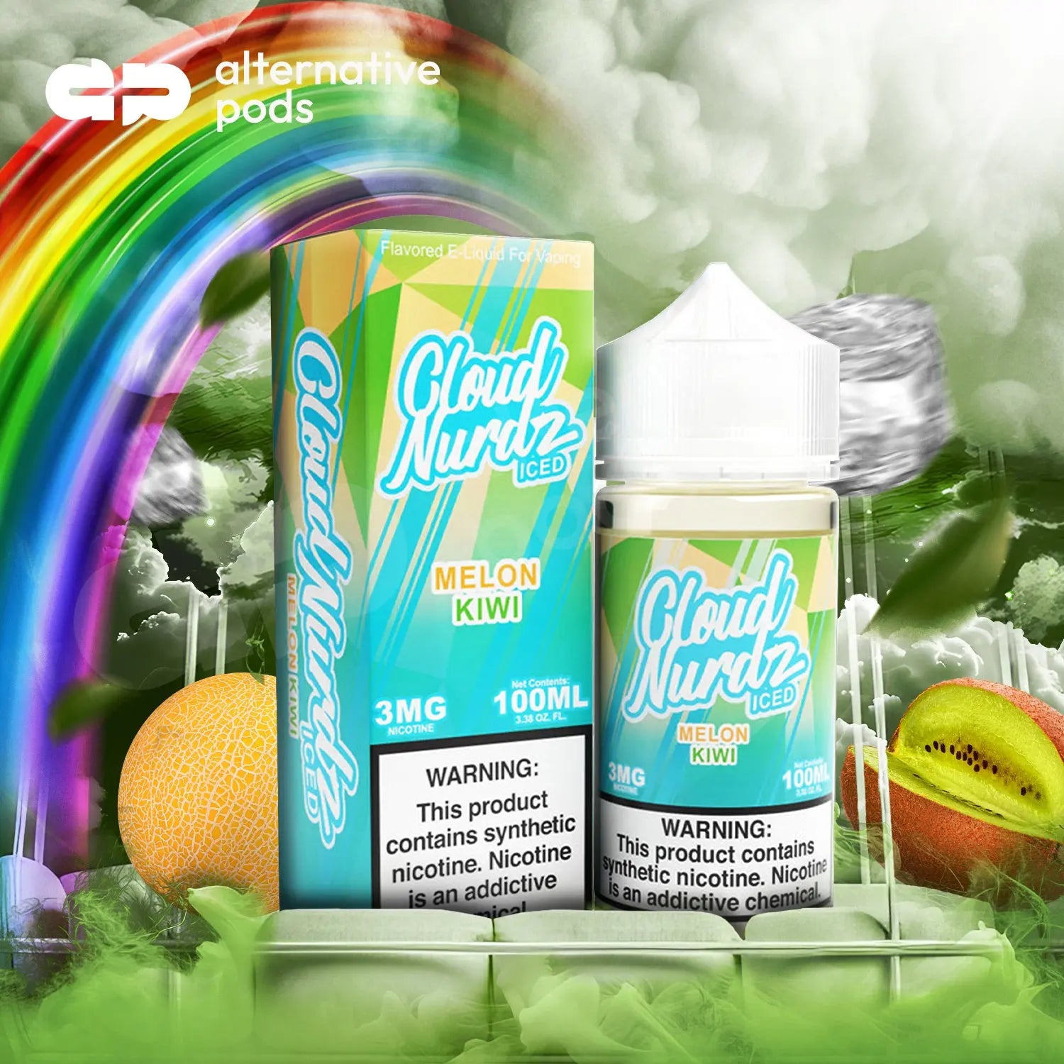 Cloud Nurdz ICED Tobacco-Free 100ML E-Liquid - Melon Kiwi 