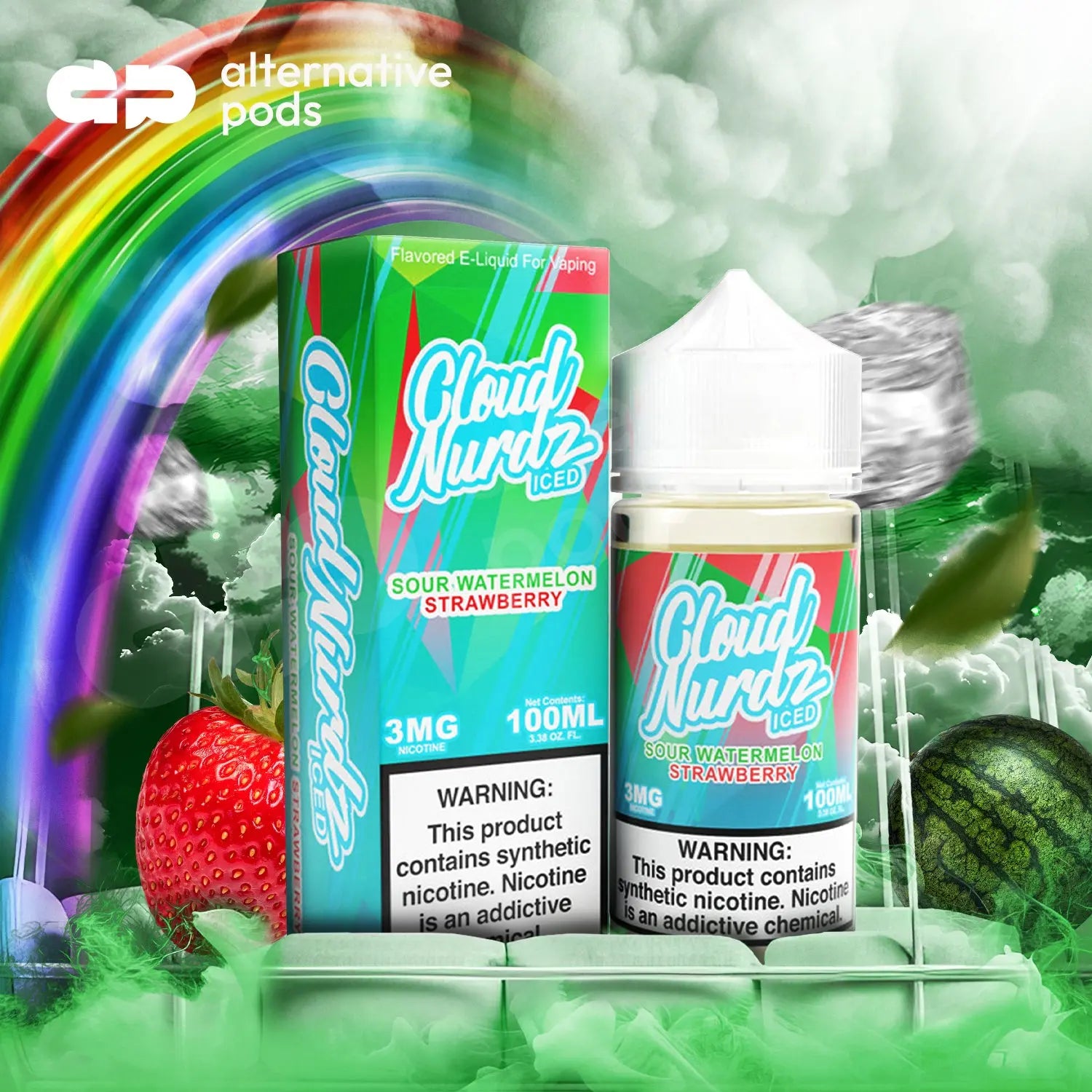 Cloud Nurdz ICED Tobacco-Free 100ML E-Liquid - Sour Watermelon Strawberry 