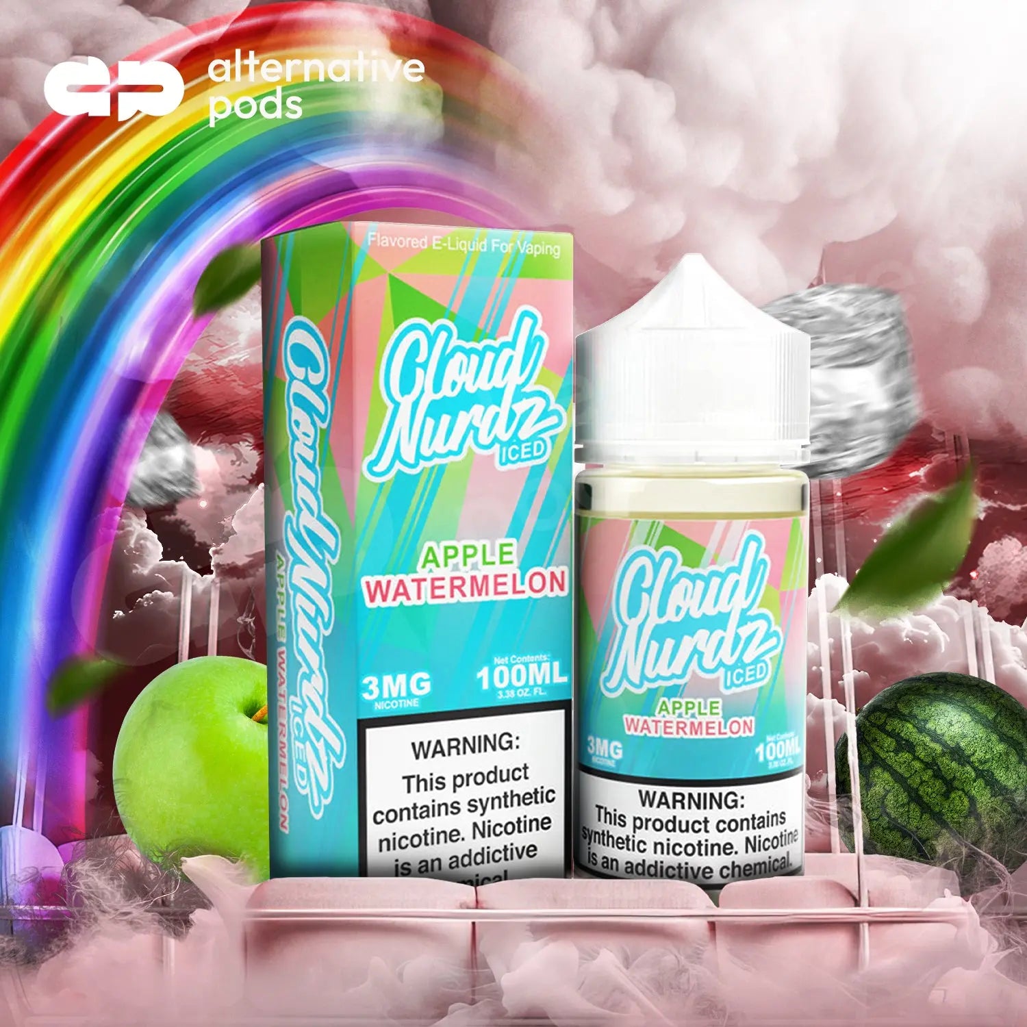 Cloud Nurdz ICED Tobacco-Free 100ML E-Liquid - Apple Watermelon 
