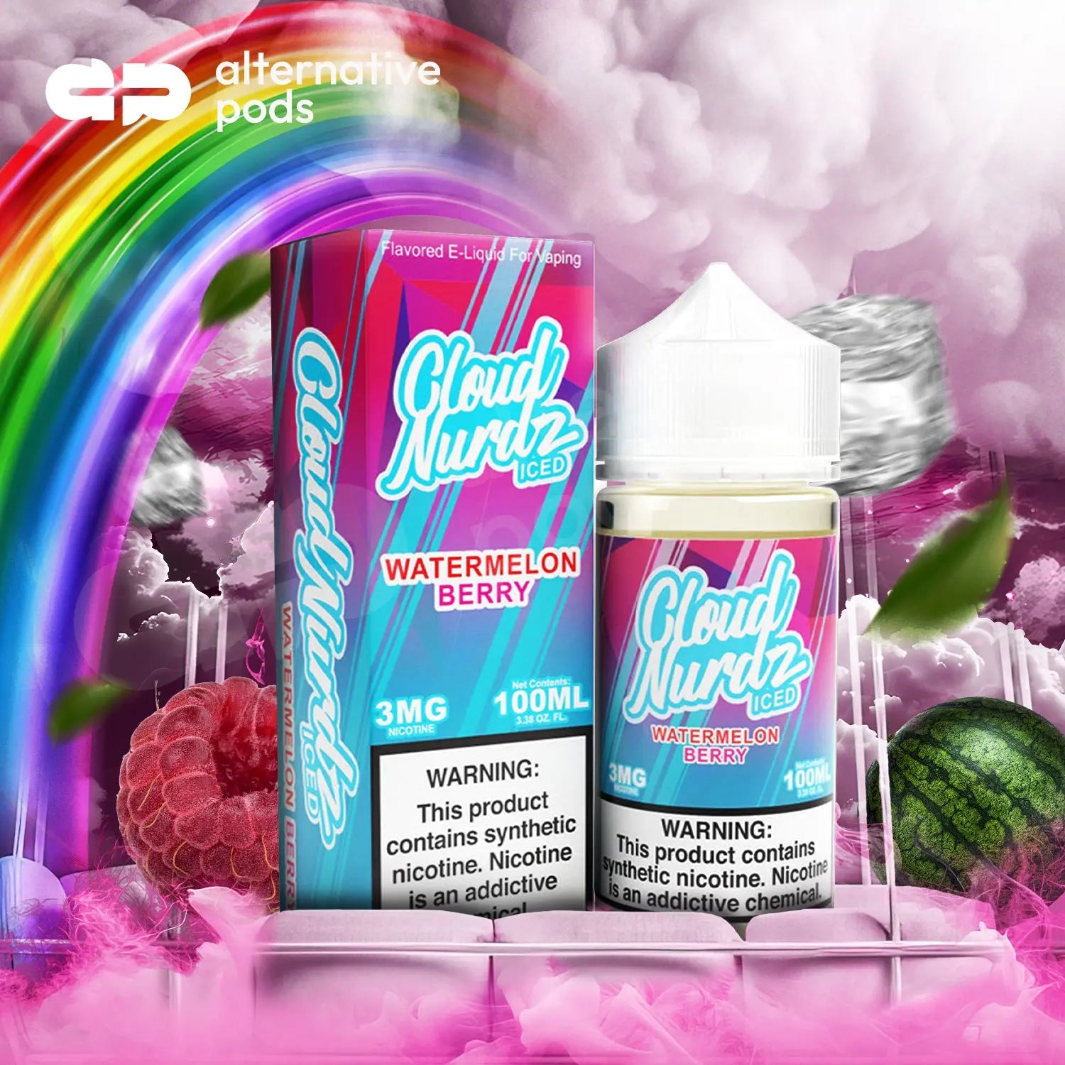 Cloud Nurdz ICED Tobacco-Free 100ML E-Liquid -  Watermelon Berry 