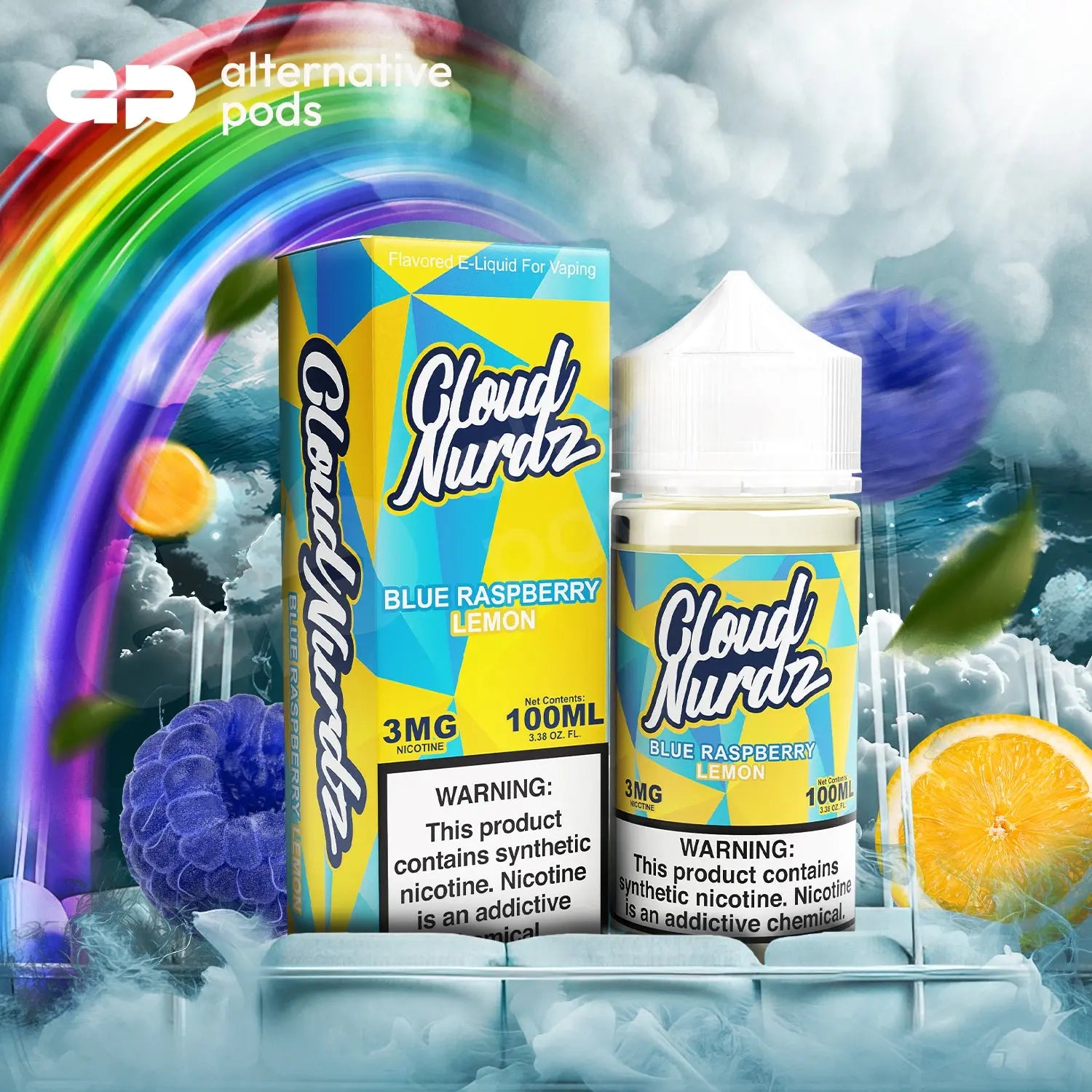 Cloud Nurdz Synthetic Nicotine E-Liquid 100ML - Blue Raspberry Lemon 