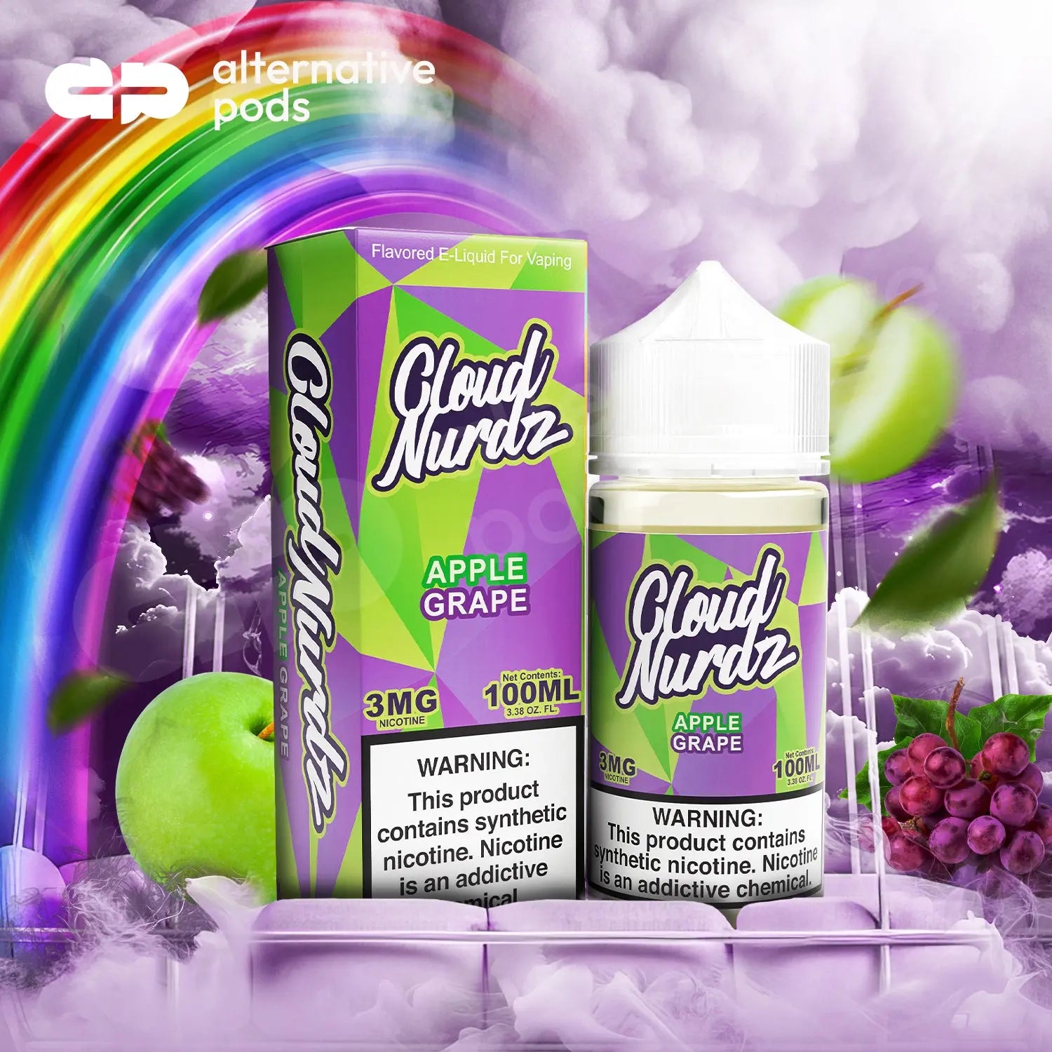 Cloud Nurdz Synthetic Nicotine E-Liquid 100ML - Apple Grape 