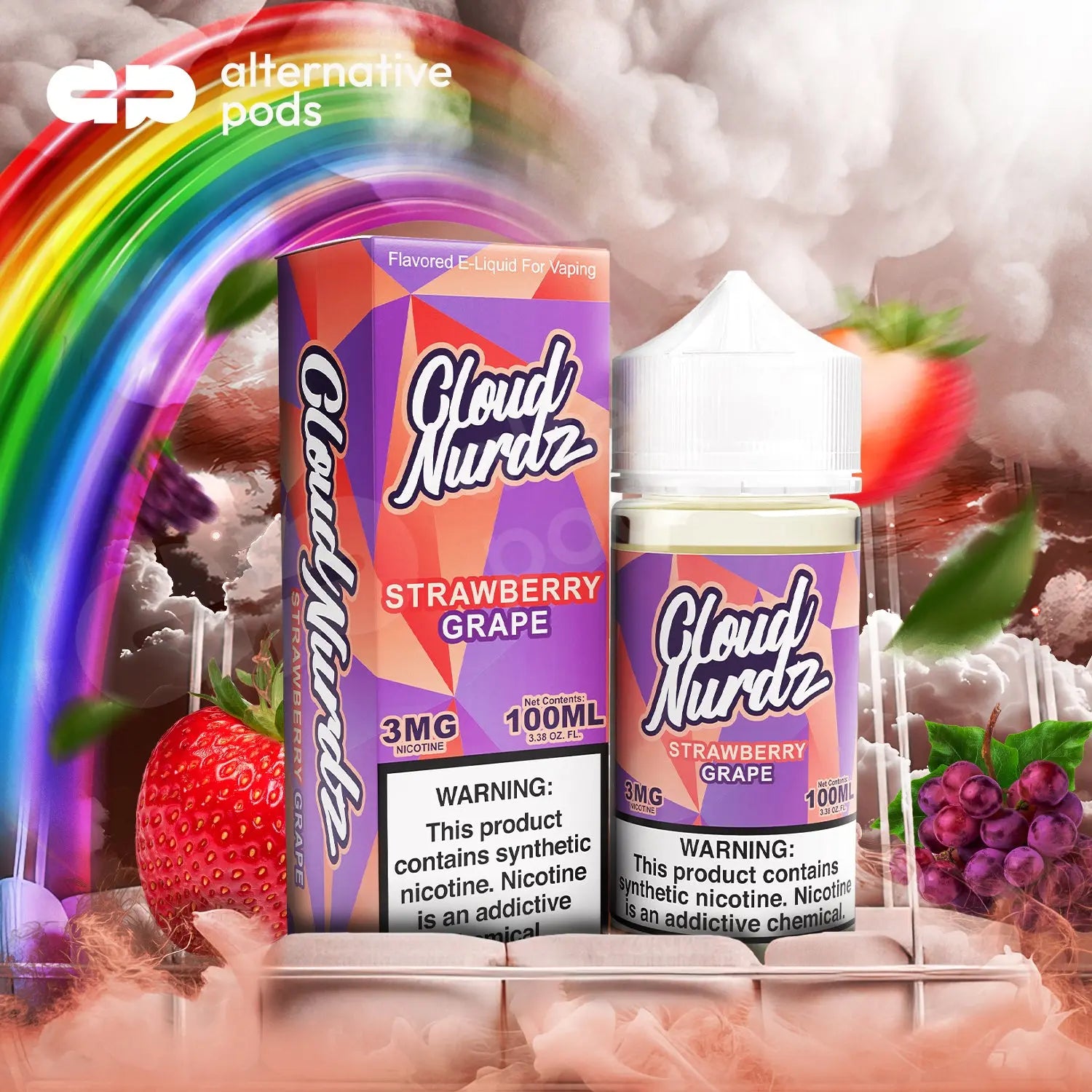 Cloud Nurdz Synthetic Nicotine E-Liquid 100ML - Strawberry Grape 