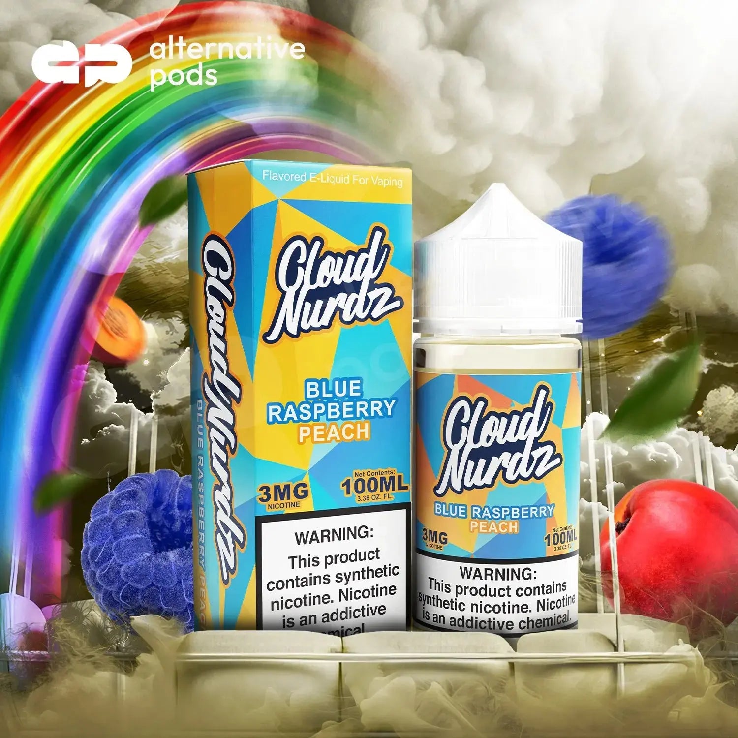 Cloud Nurdz Synthetic Nicotine E-Liquid 100ML - Blue Raspberry Peach 