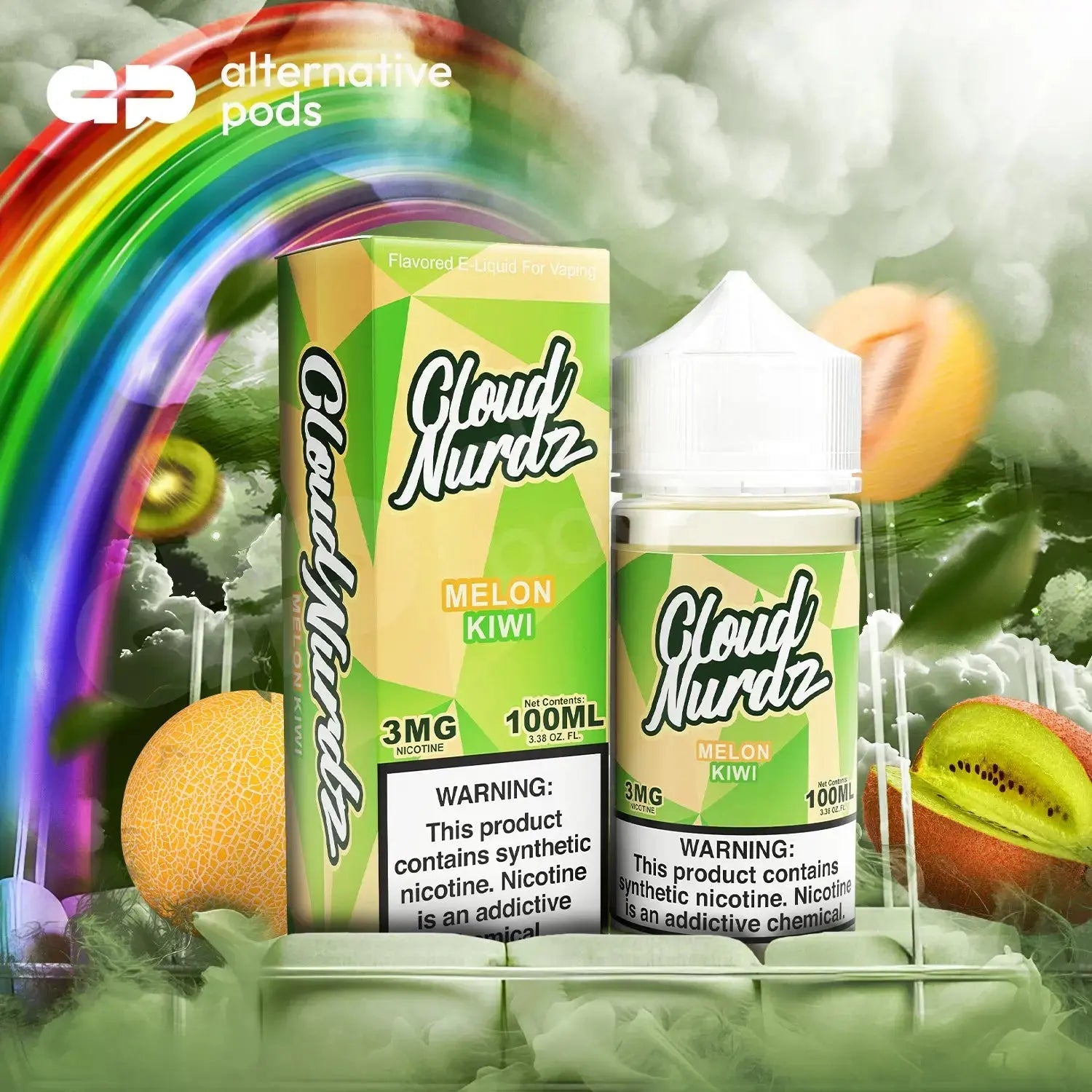 Cloud Nurdz Synthetic Nicotine E-Liquid 100ML - Melon Kiwi 