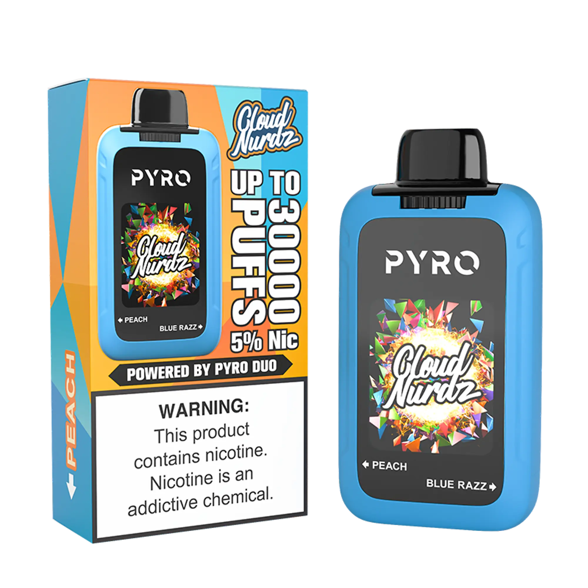 Cloud Nurdz X Pyro Duo 30K - Peach + Blue Razz 