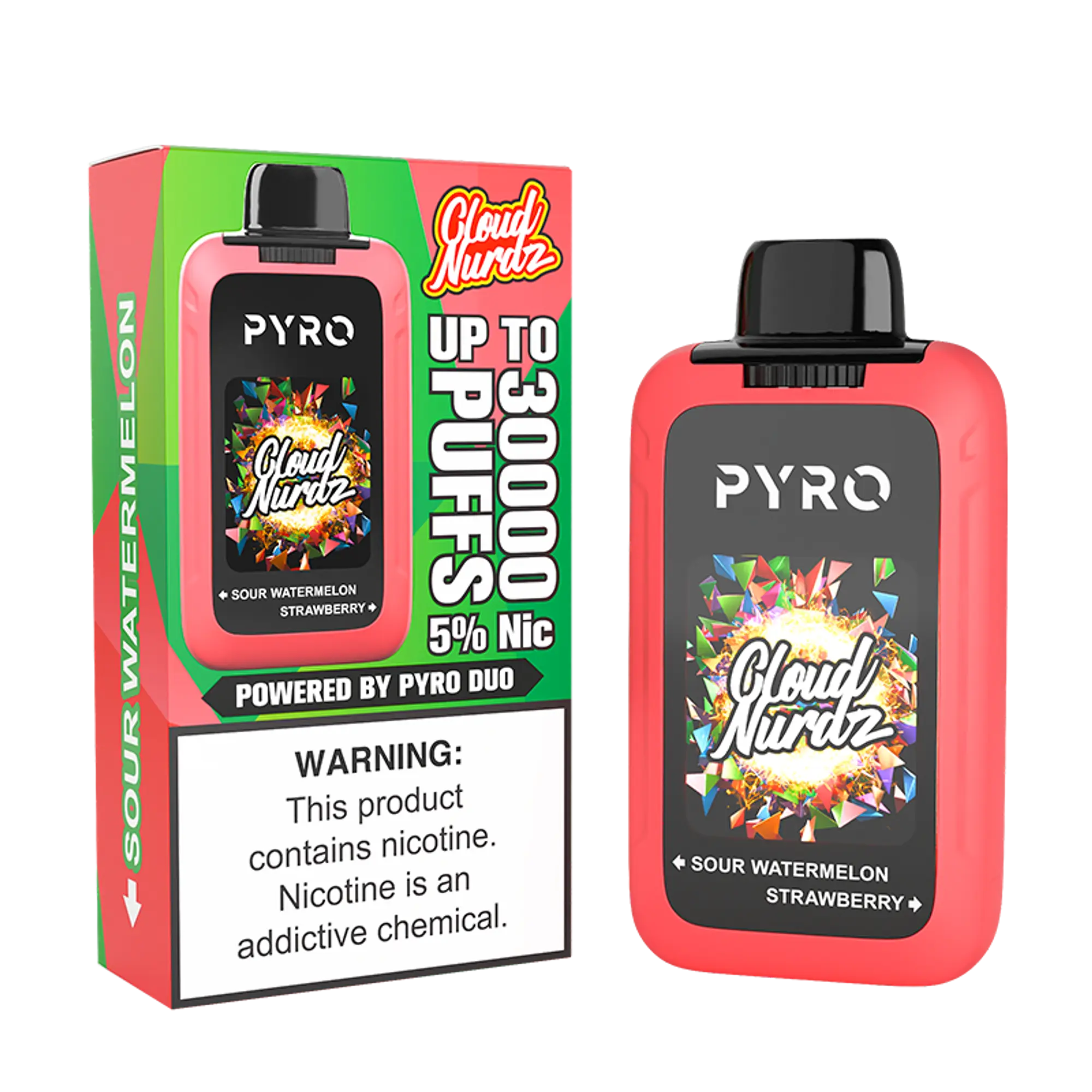 Cloud Nurdz X Pyro Duo 30K - Sour Watermelon + Strawberry 