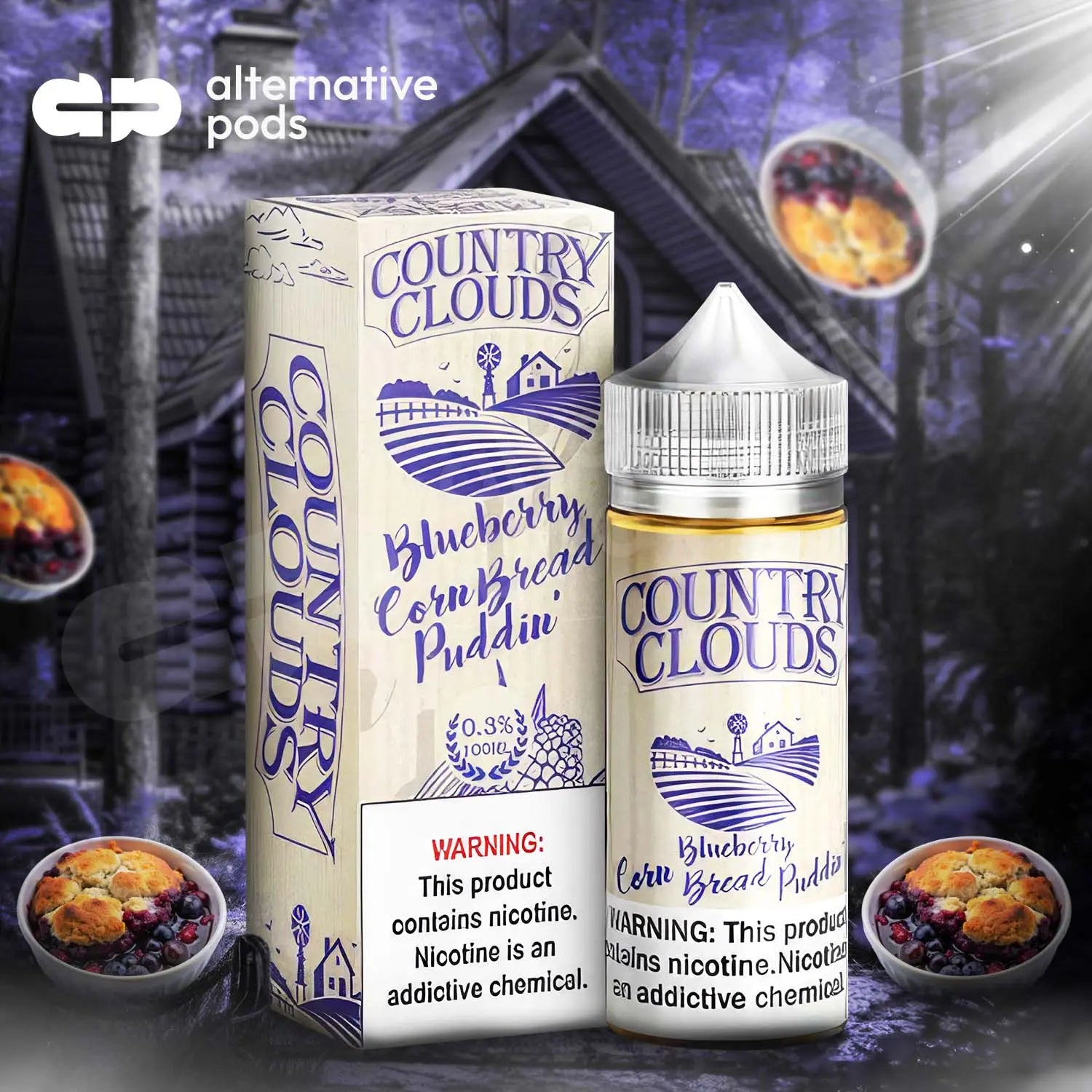 Country Clouds Premium E-Liquid 100ML - Blueberry Corn Bread Puddin 