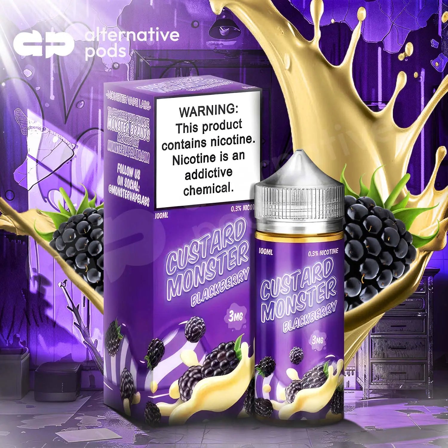 Custard Monster Synthetic Nicotine E-Liquid 100ML - Blackberry 