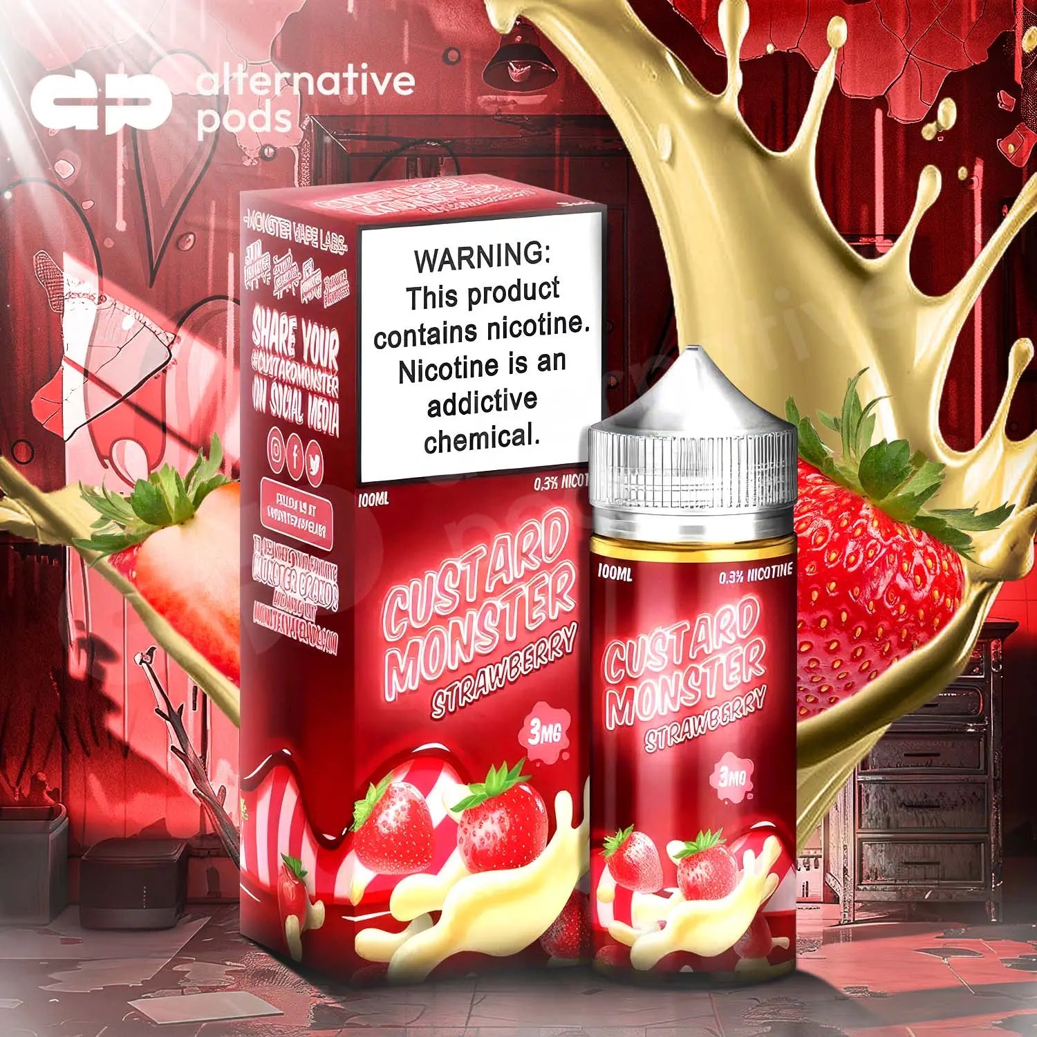 Custard Monster Synthetic Nicotine E-Liquid 100ML - Strawberry 