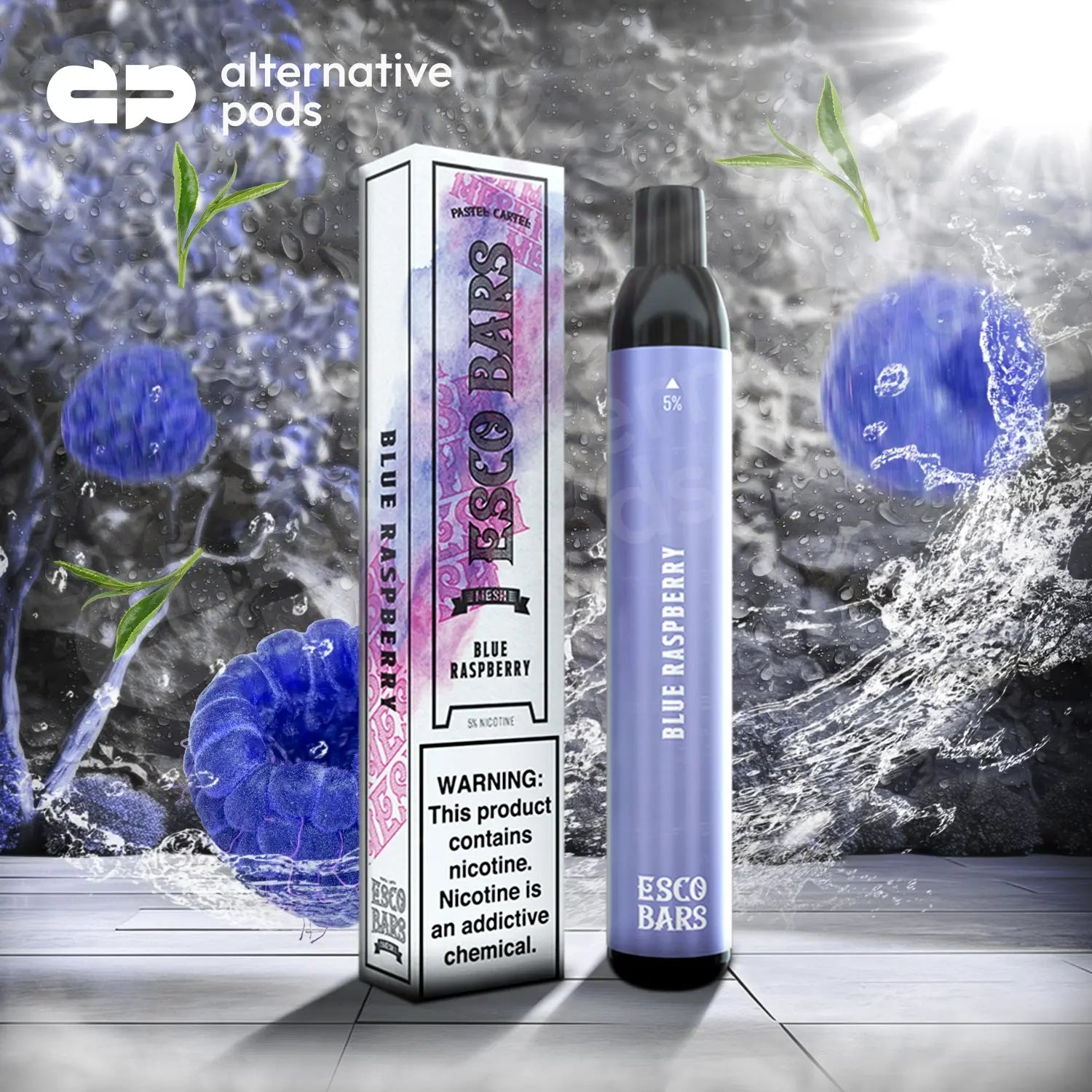 Esco Bars 5% Nic 2500 Puffs Disposable Device With Mesh Coil - Blue Raspberry 