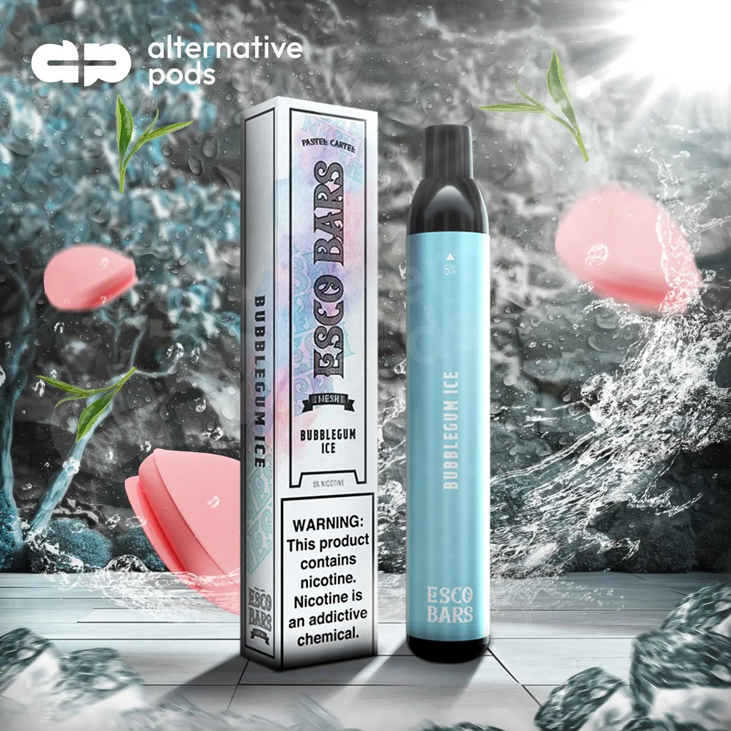 Esco Bars 5% Nic 2500 Puffs Disposable Device With Mesh Coil - Bubblegum Ice 