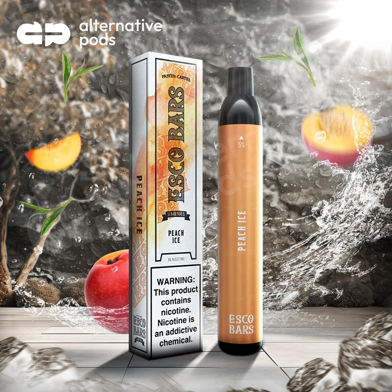 Esco Bars 5% Nic 2500 Puffs Disposable Device With Mesh Coil - Peach Ice 