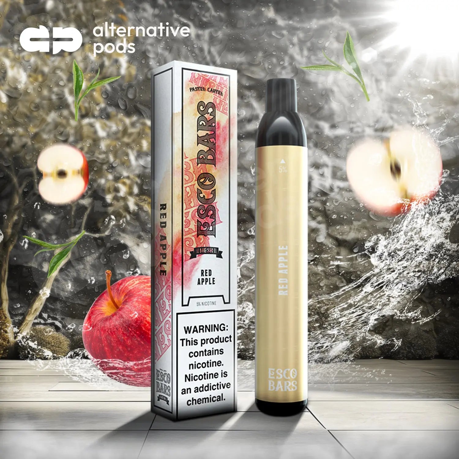 Esco Bars 5% Nic 2500 Puffs Disposable Device With Mesh Coil - Red Apple 