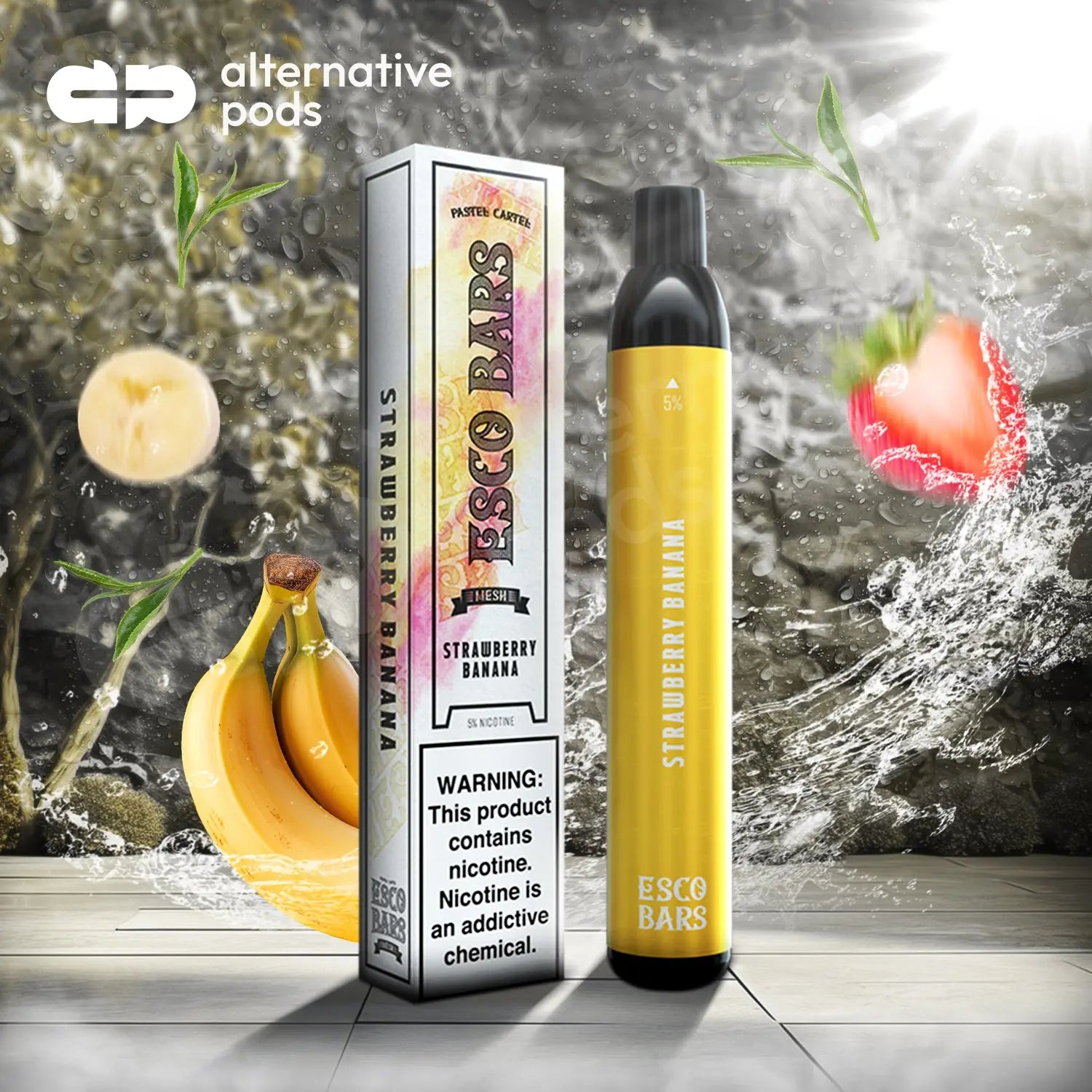 Esco Bars 5% Nic 2500 Puffs Disposable Device With Mesh Coil - Strawberry Banana 