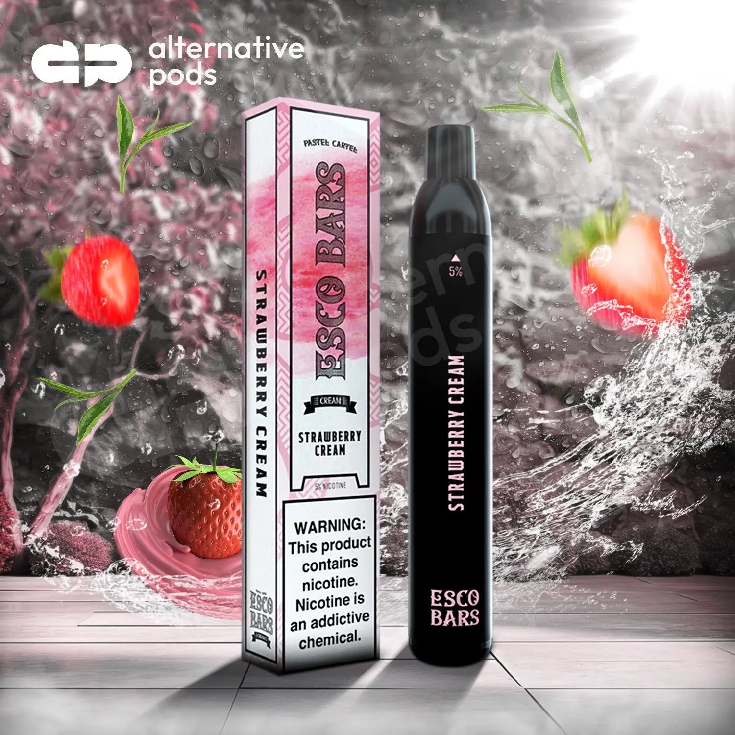 Esco Bars 5% Nic 2500 Puffs Disposable Device With Mesh Coil - Strawberry Cream 