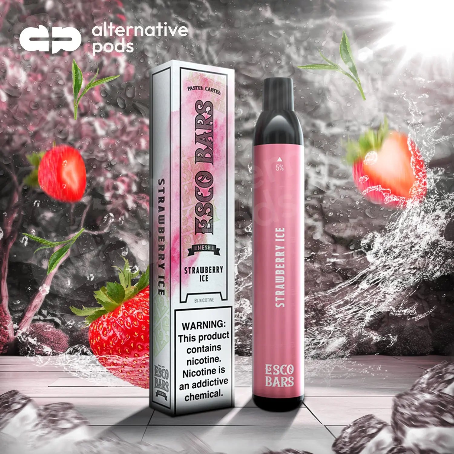 Esco Bars 5% Nic 2500 Puffs Disposable Device With Mesh Coil - Strawberry Ice 
