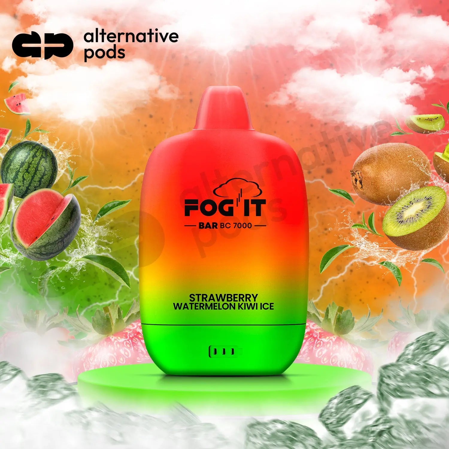 FOG IT BAR ZERO NIC BC7000 RECHARGEABLE - Strawberry Watermelon Kiwi Ice 