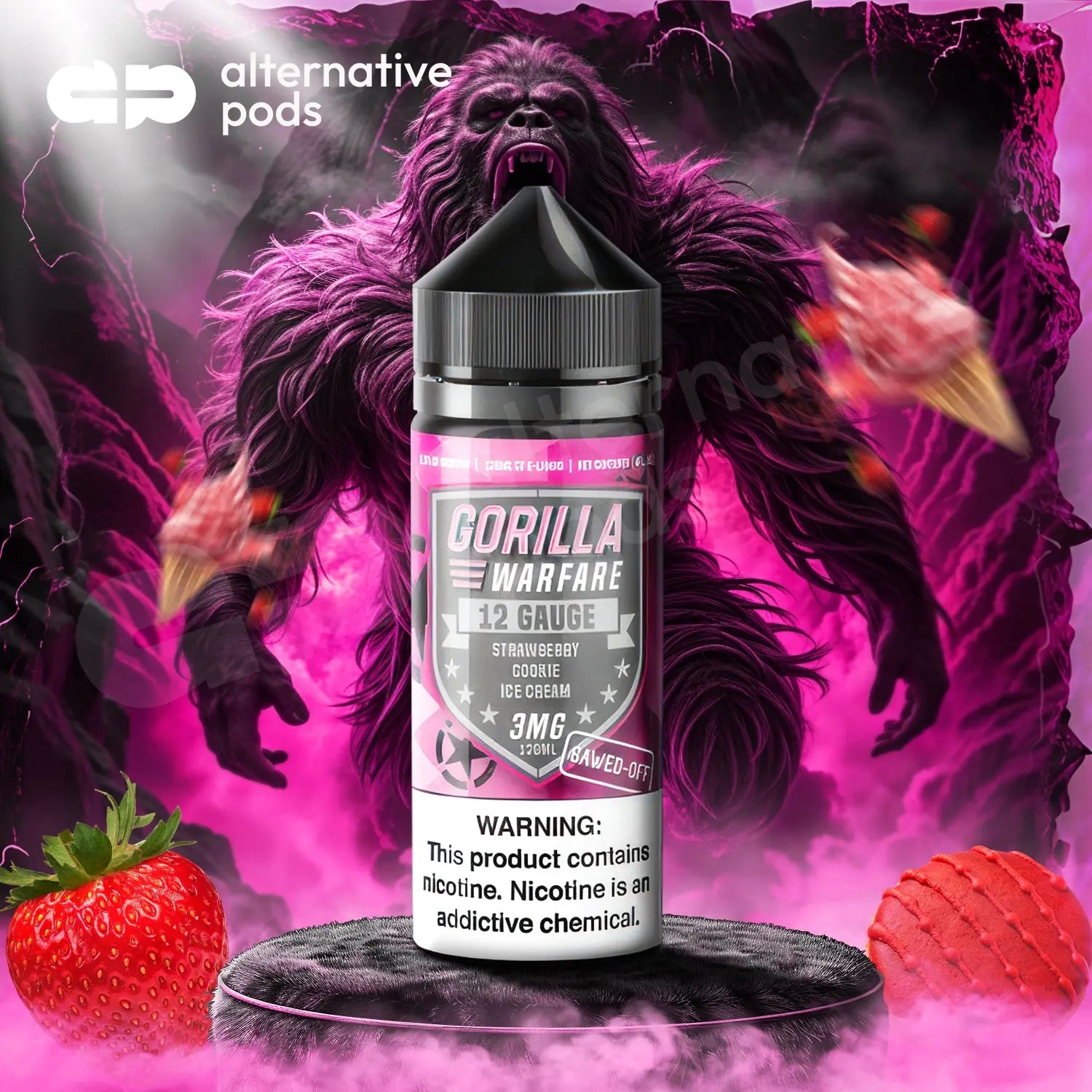 Gorilla Warfare SAWED-OFF E-Liquid 120ML - Strawberry Cookie Ice Crem 