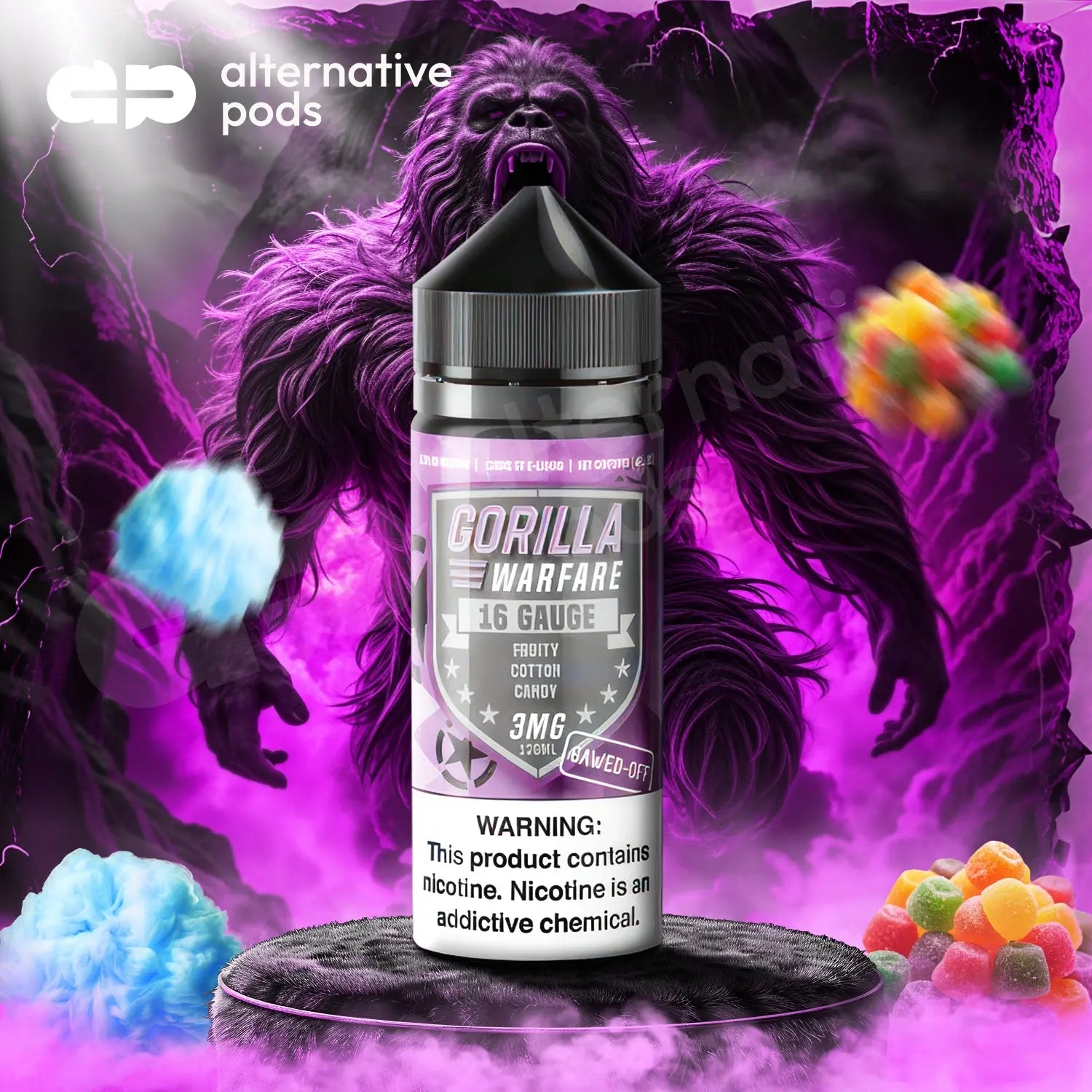 Gorilla Warfare SAWED-OFF E-Liquid 120ML - Fruity Cotton Candy 