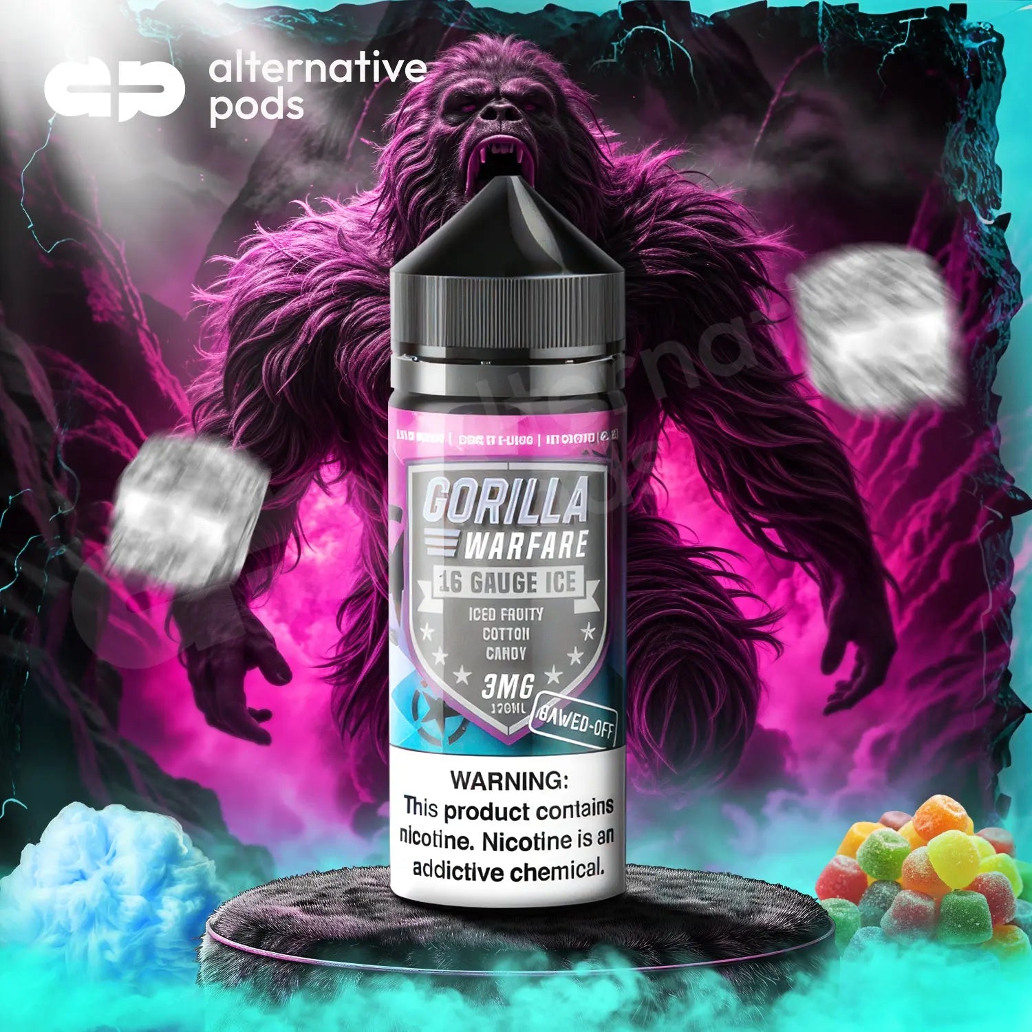 Gorilla Warfare SAWED-OFF E-Liquid 120ML - Iced Fruity Cotton Candy 