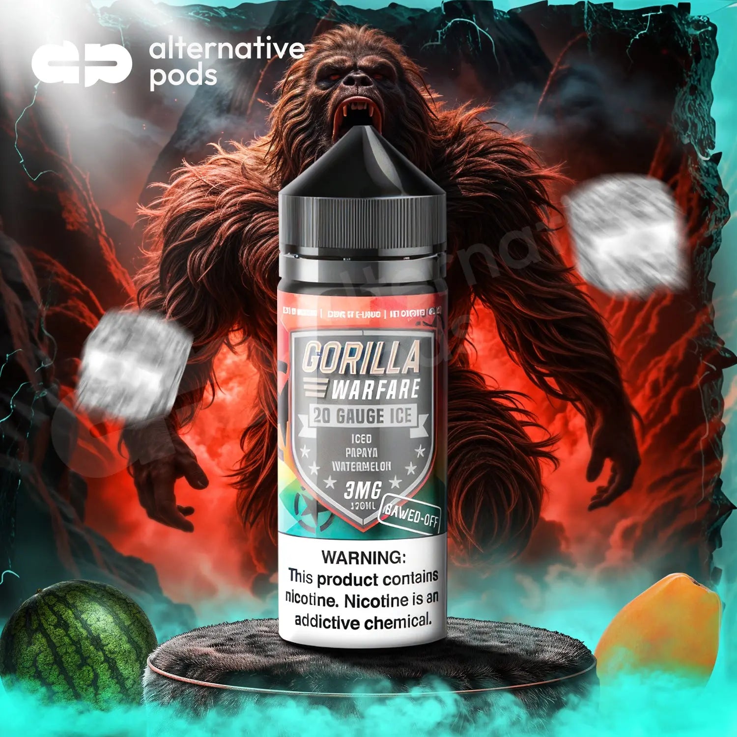 Gorilla Warfare SAWED-OFF E-Liquid 120ML - Iced Papaya Watermelon 