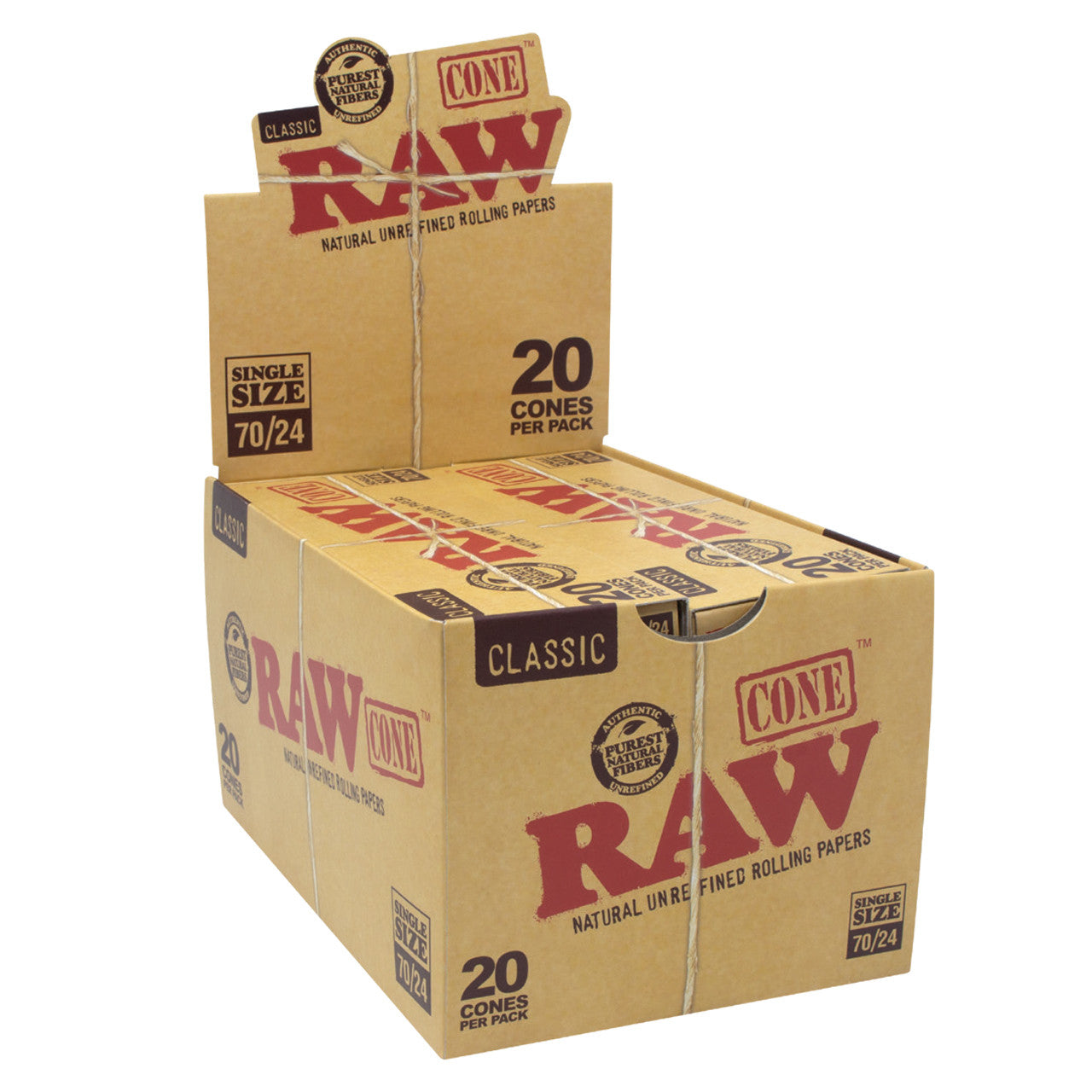 RAW Classic Pre-Roll Cone 70mm/24mm Size (20ct) with Funnel