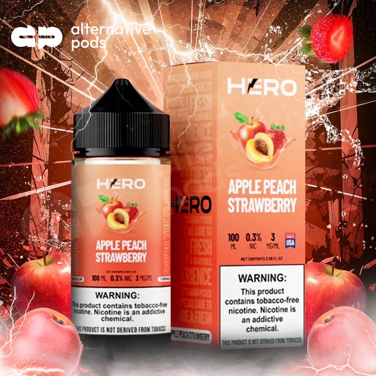 Hero Synthetic Nicotine E-Liquid 100ML Hero - Apple Peach Strawberry 