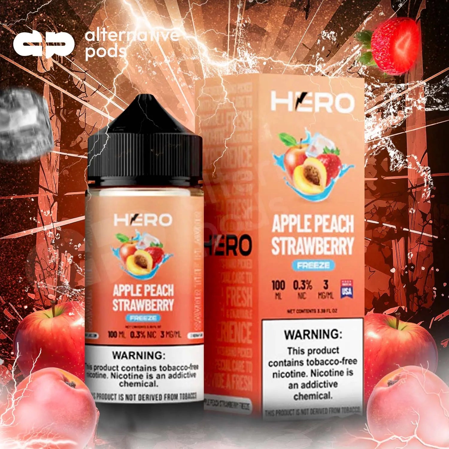 Hero Synthetic Nicotine E-Liquid 100ML Hero - Apple Peach Strawberry Freeze 