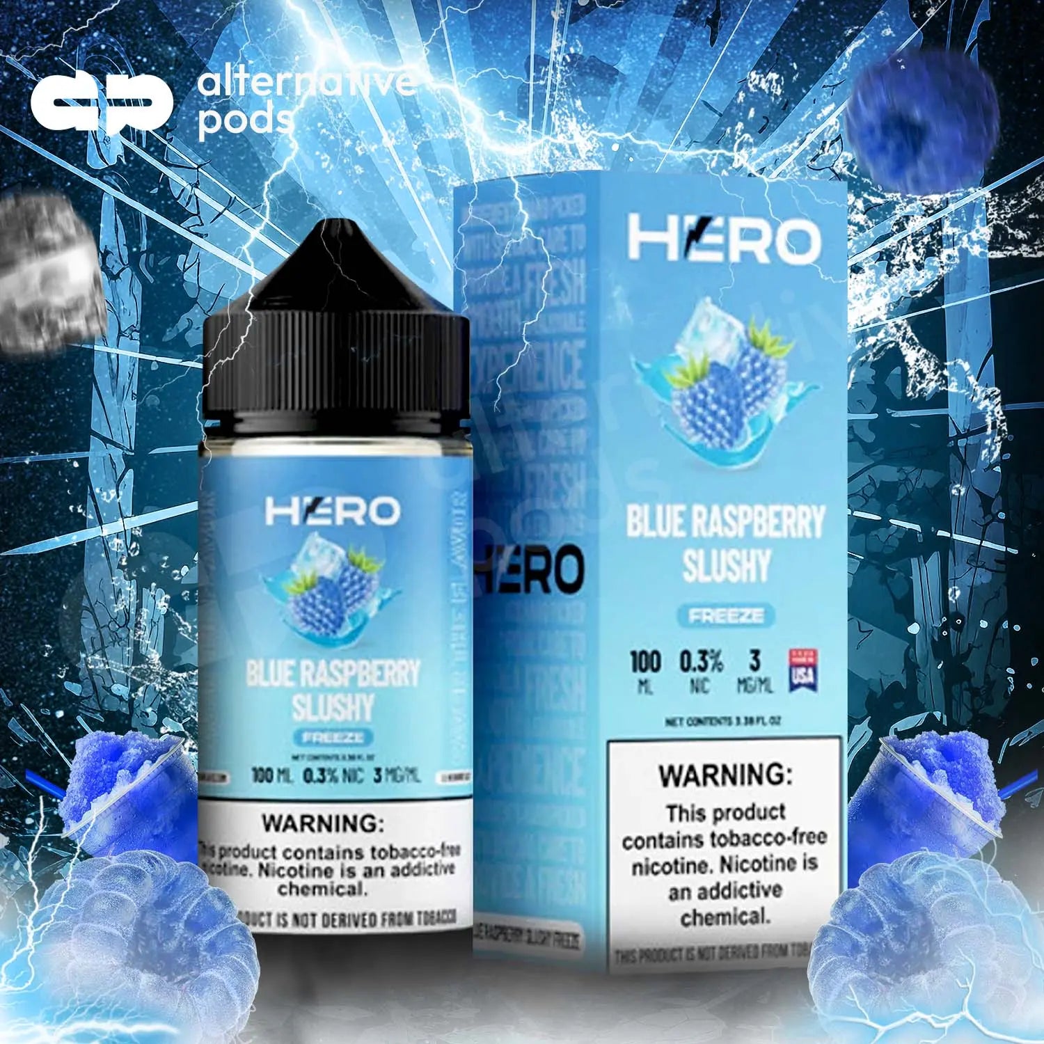 Hero Synthetic Nicotine E-Liquid 100ML Hero - Blue Raspberry Slushy 