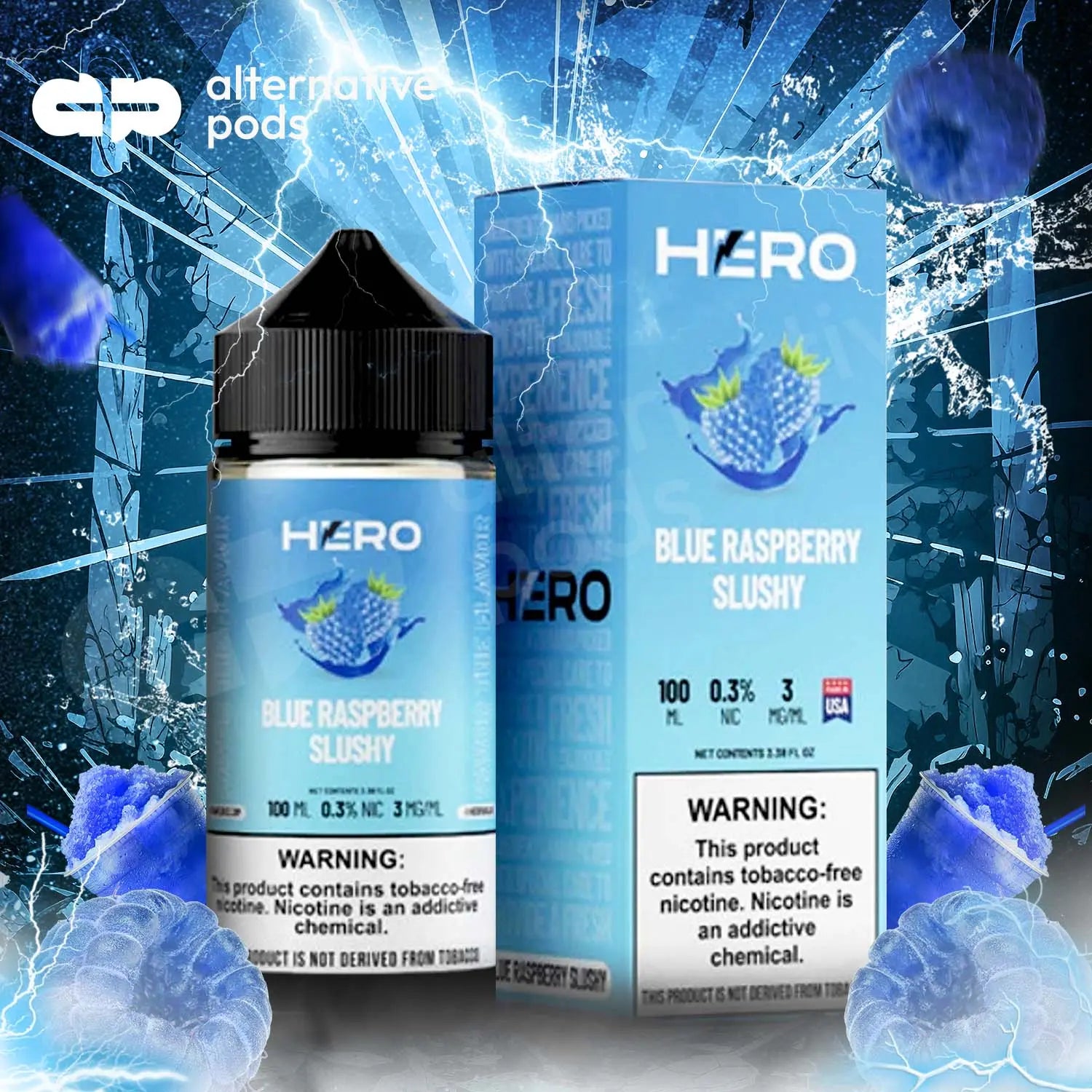 Hero Synthetic Nicotine E-Liquid 100ML Hero - Blue Raspberry Slushy 