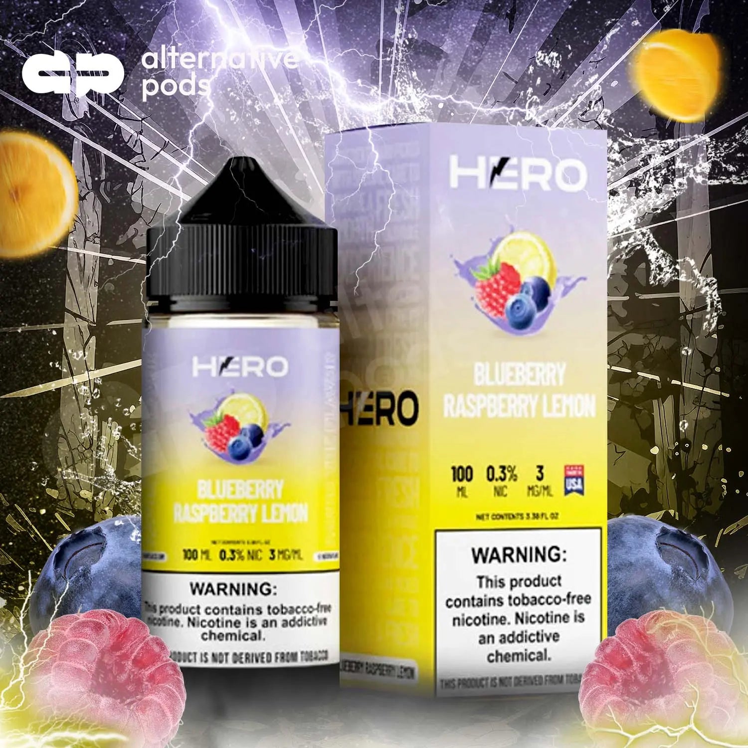 Hero Synthetic Nicotine E-Liquid 100ML Hero - Blueberry Raspberry Lemon 