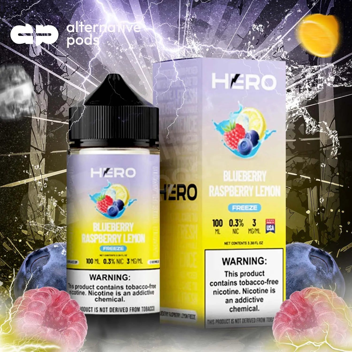Hero Synthetic Nicotine E-Liquid 100ML Hero - Blueberry Raspberry Lemon 