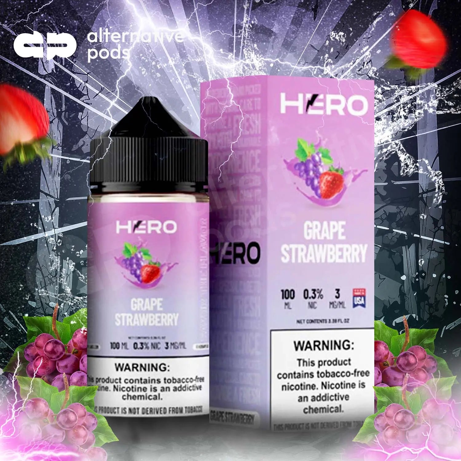 Hero Synthetic Nicotine E-Liquid 100ML Hero - Grape Strawberry 