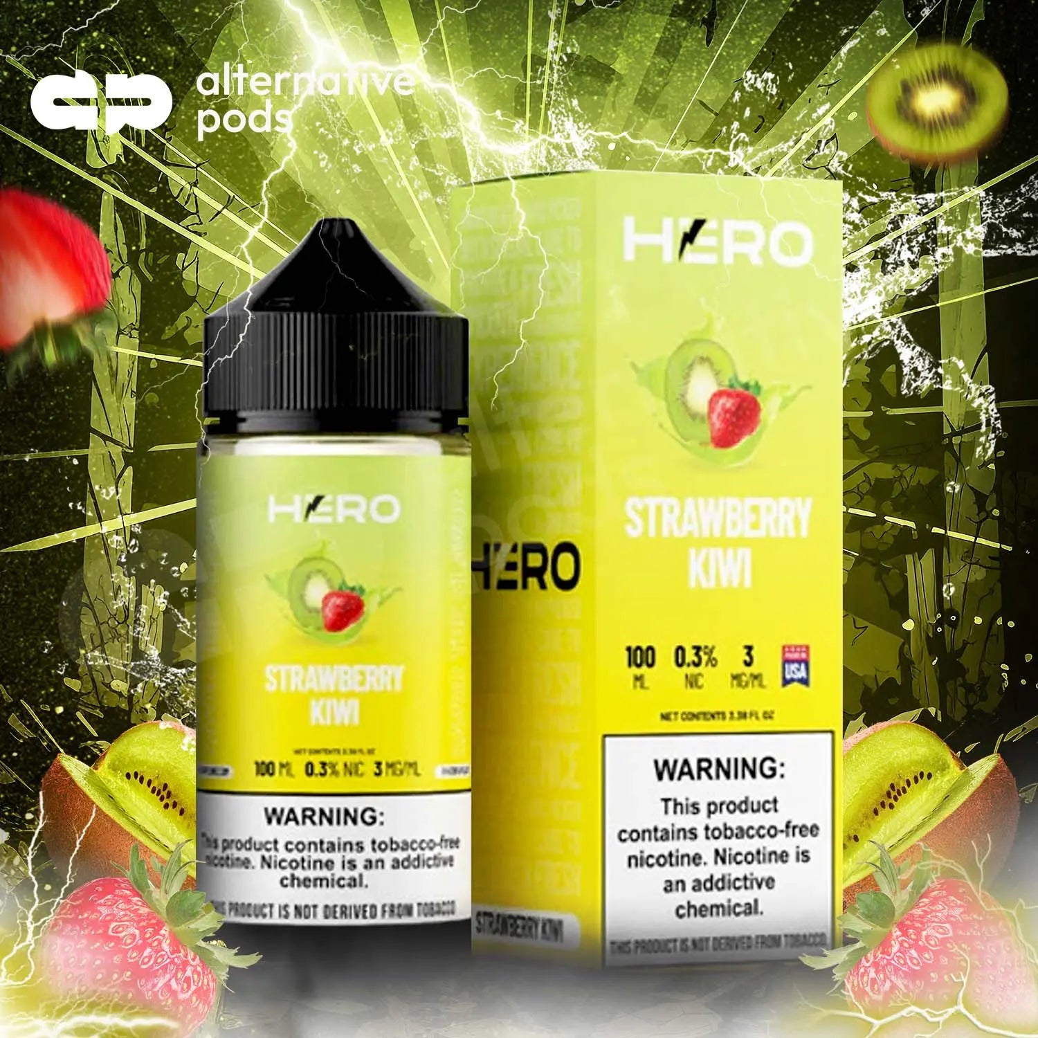 Hero Synthetic Nicotine E-Liquid 100ML Hero - Strawberry Kiwi 